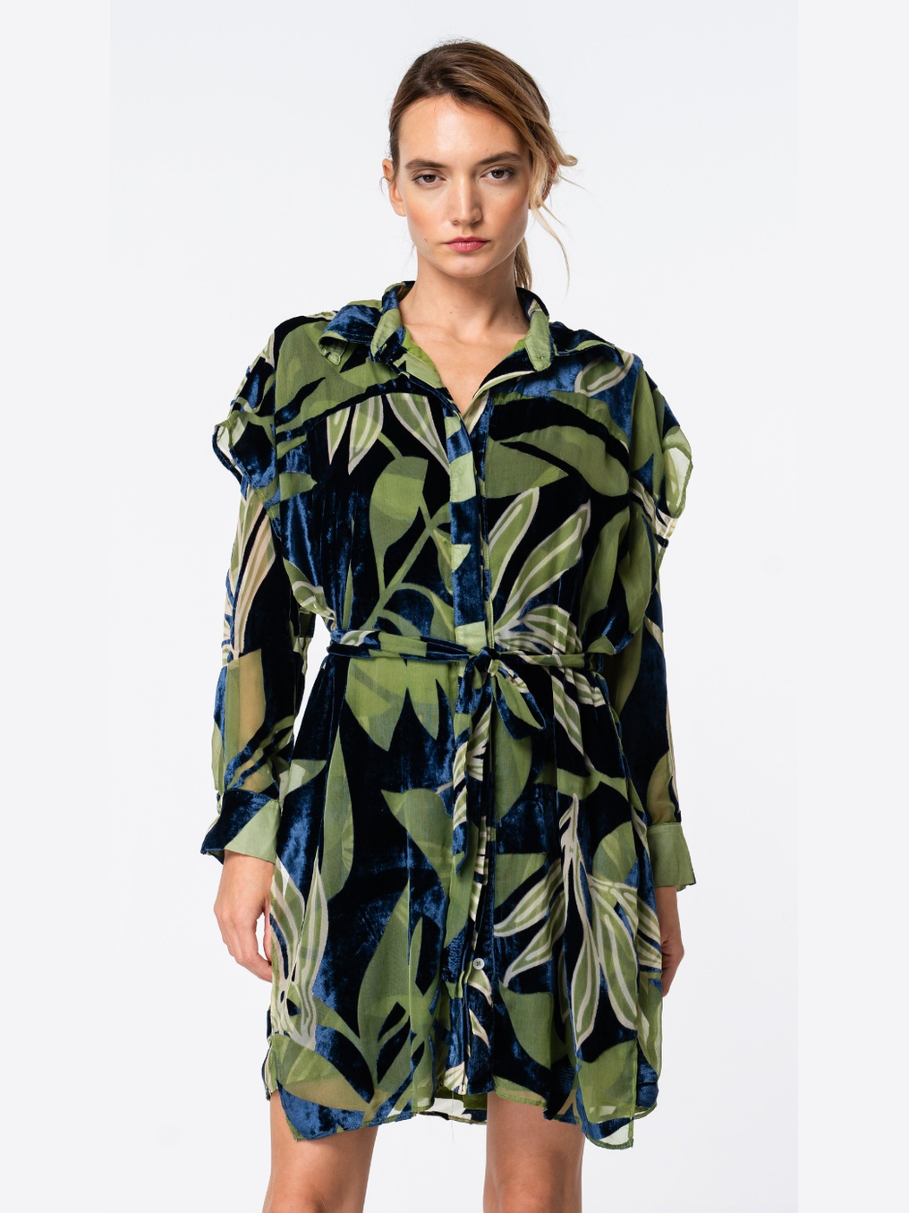 Baylor Velvet Mini Shirt Dress