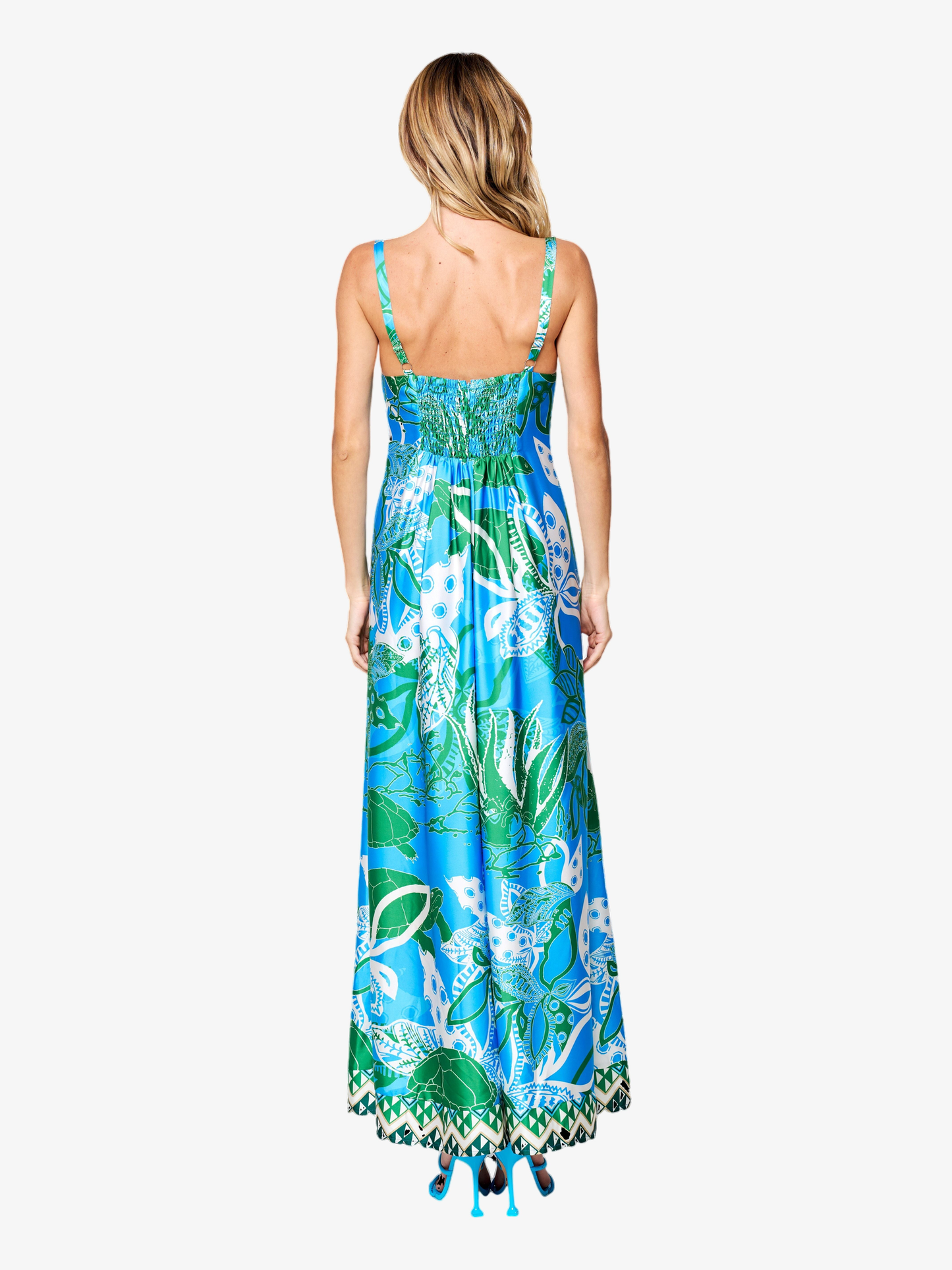 Carisa Turtle Print Front Slit Maxi Dress