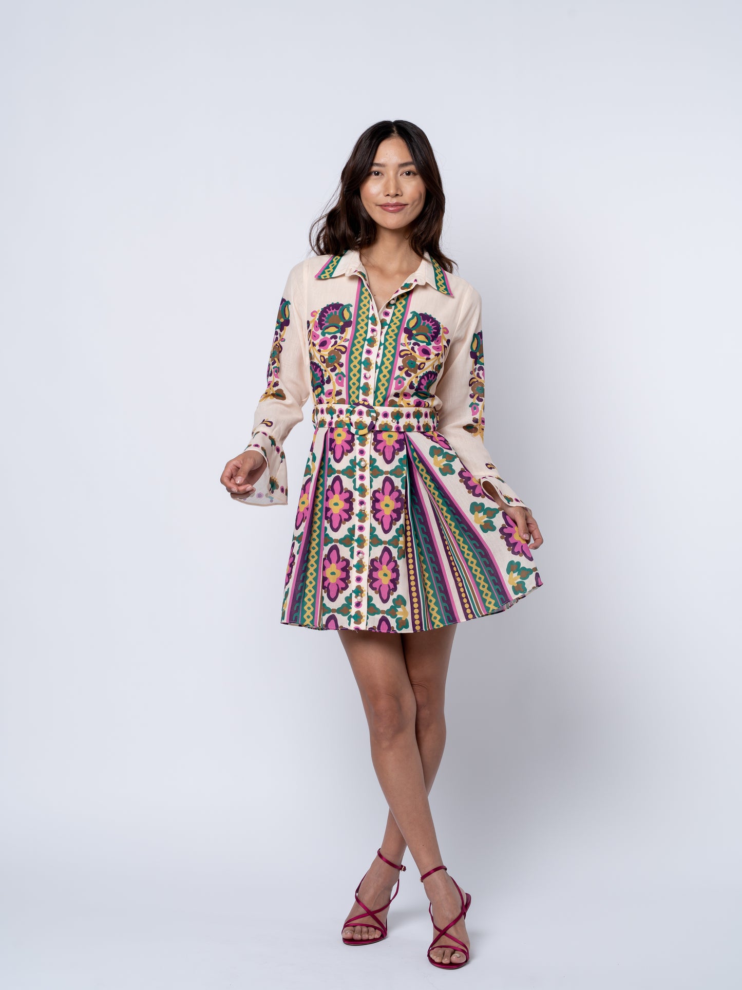 Maris Mixed Print Long Sleeve Shirt Dress