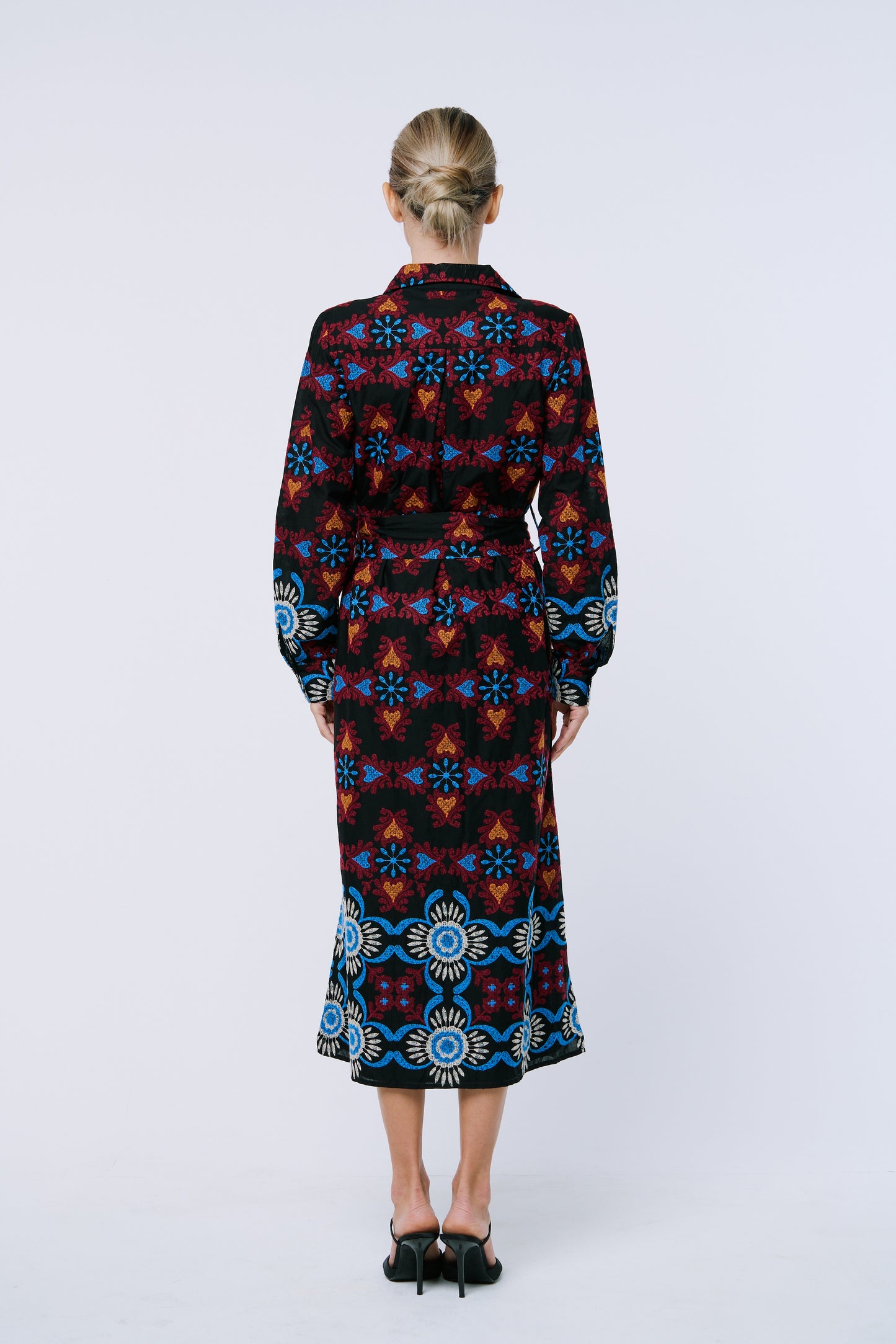 Serena Embroidered Long Sleeve Maxi Shirt Dress
