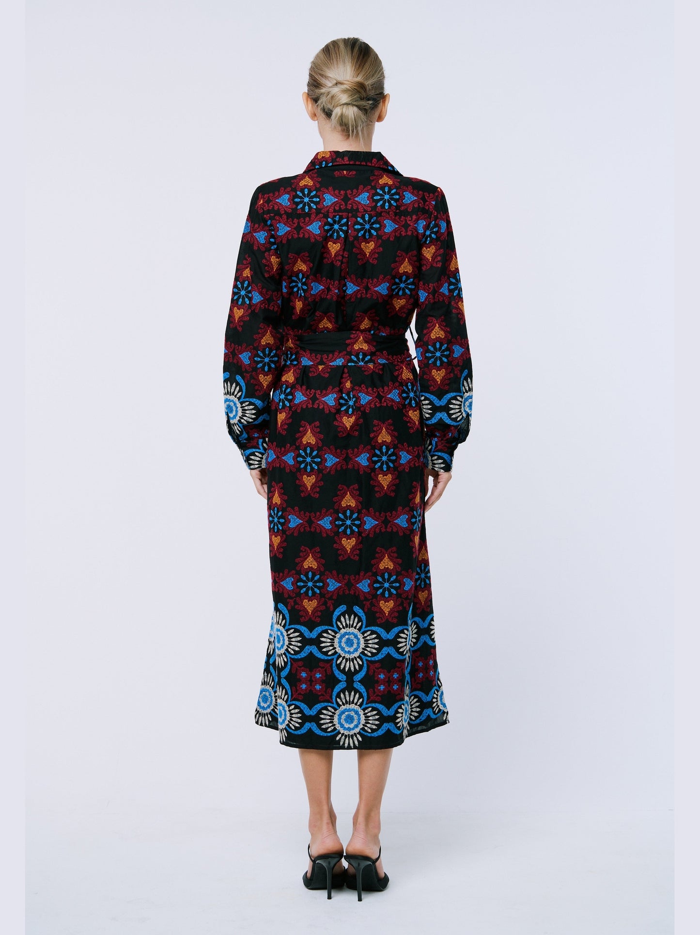 Serena Embroidered Long Sleeve Maxi Shirt Dress