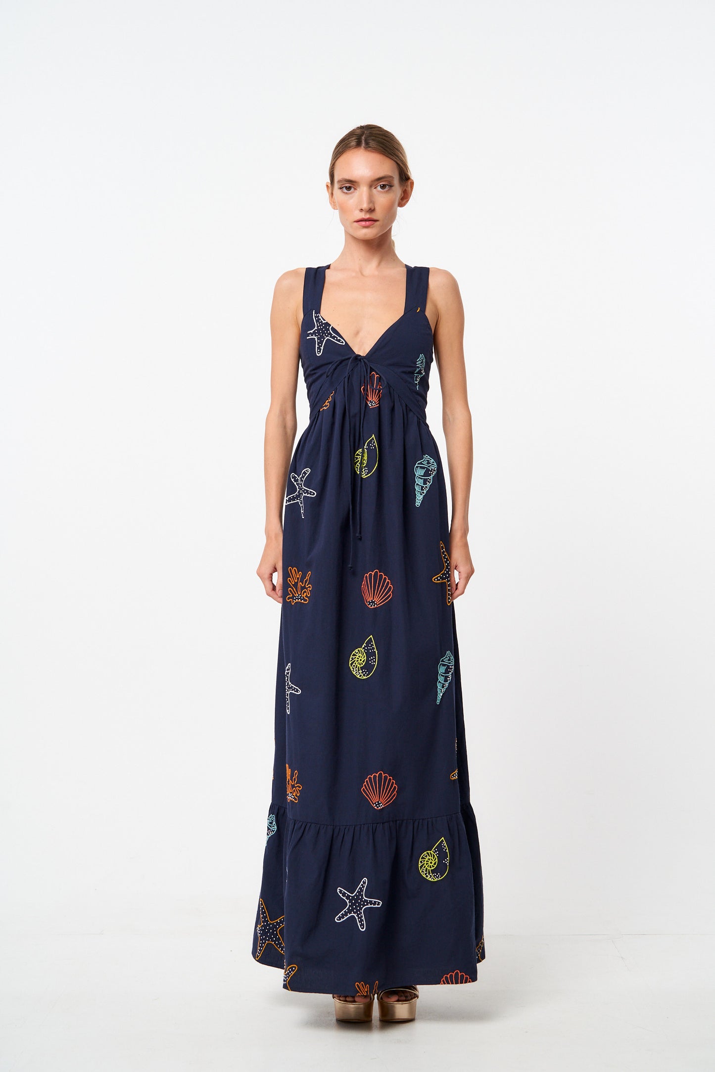 Trina Embroidered Sweetheart Maxi Dress