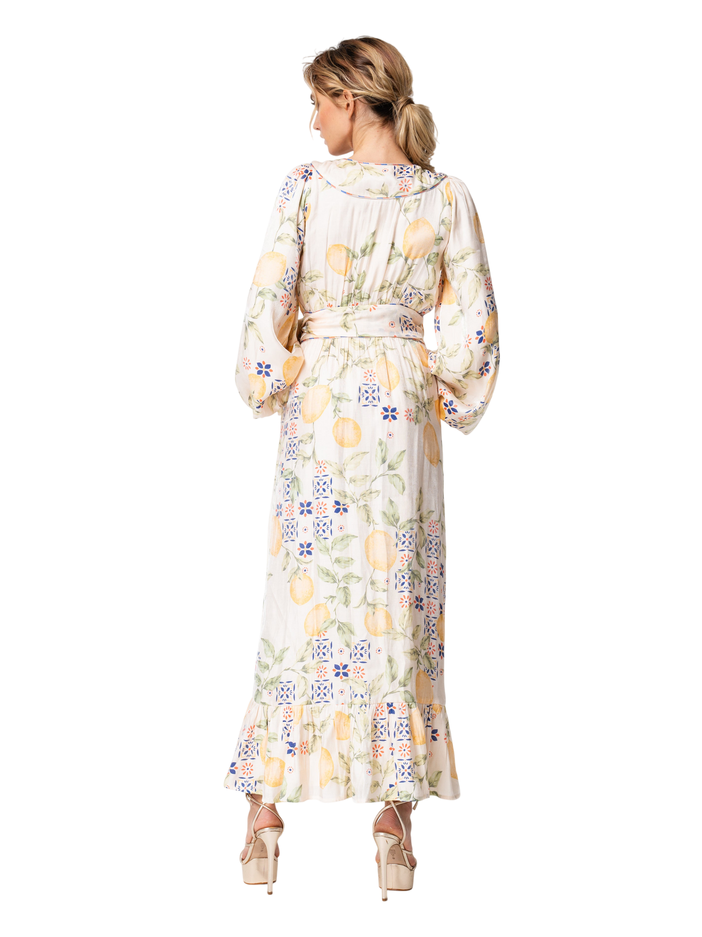 Willow Lemon Print Maxi Wrap Dress