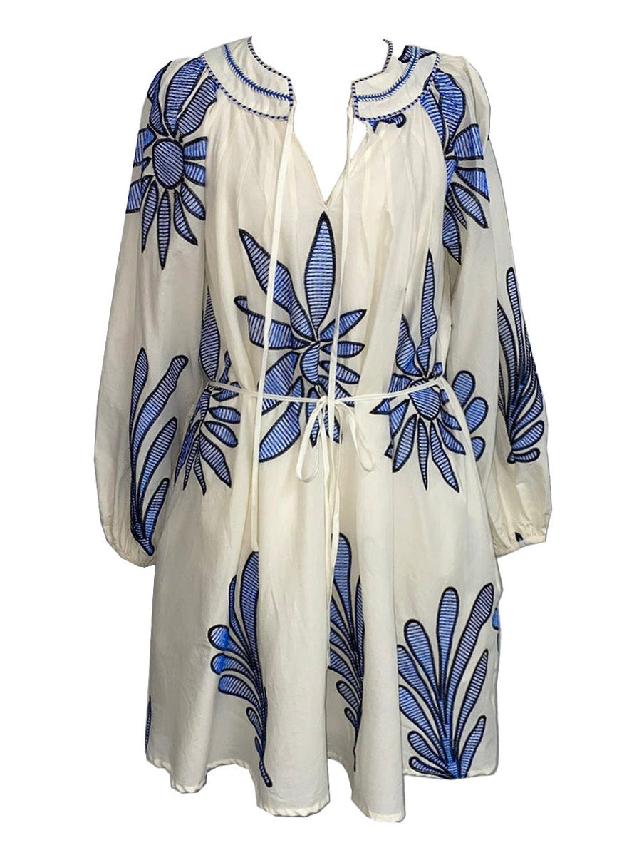 Viena Embroidered Long Sleeve Mini Dress