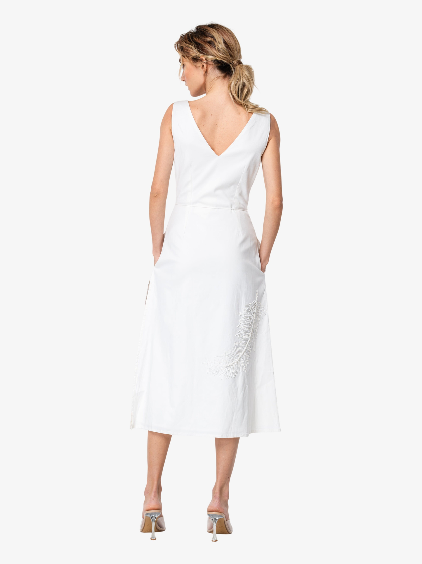 Serita Beaded Feather Fringe Midi Dress