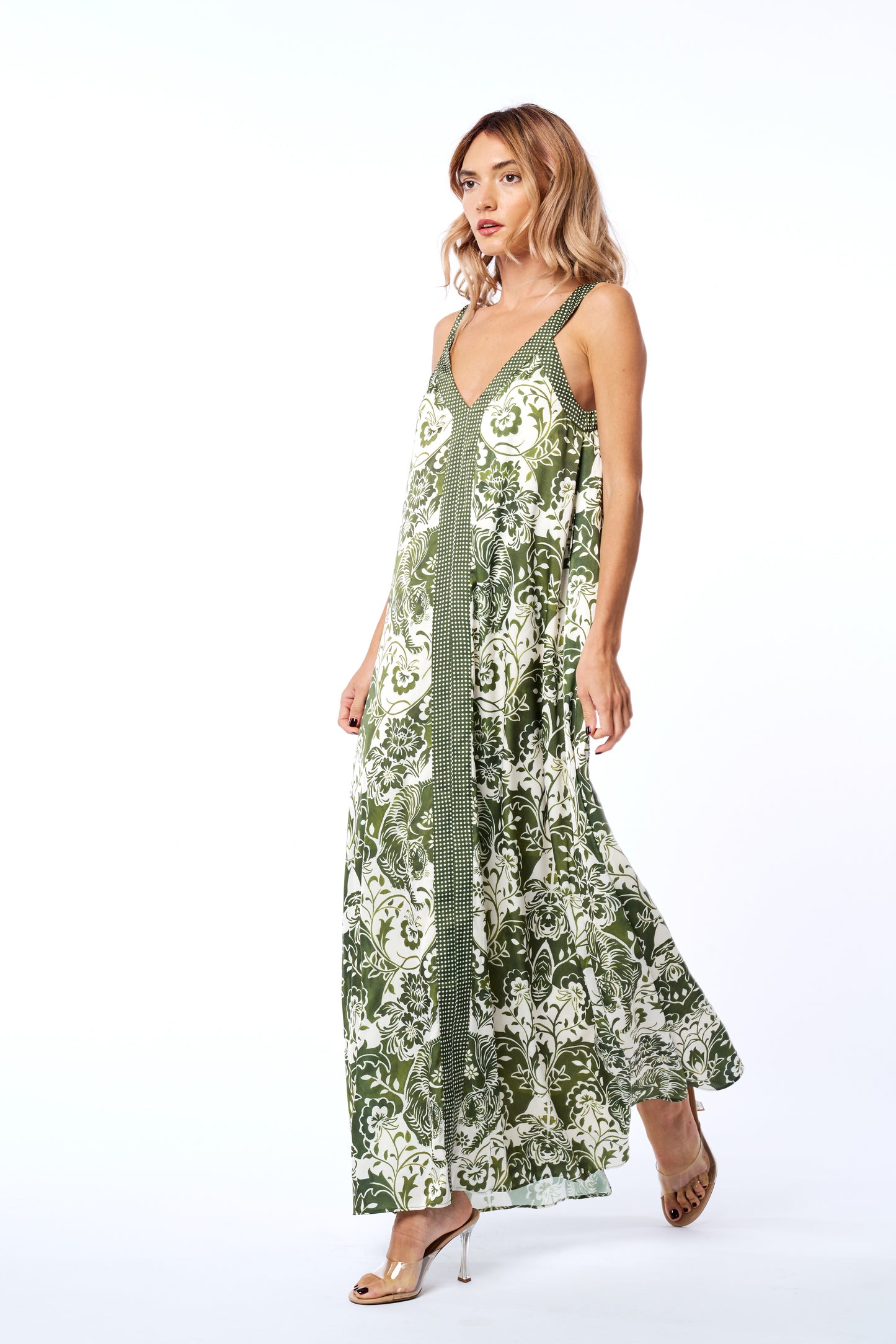 Aiza Floral Print Tie Waist Maxi Dress