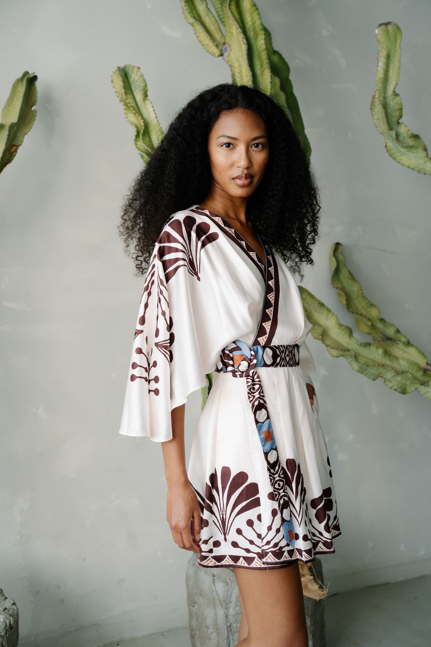 Avaele Botanical Print Mini Wrap Dress