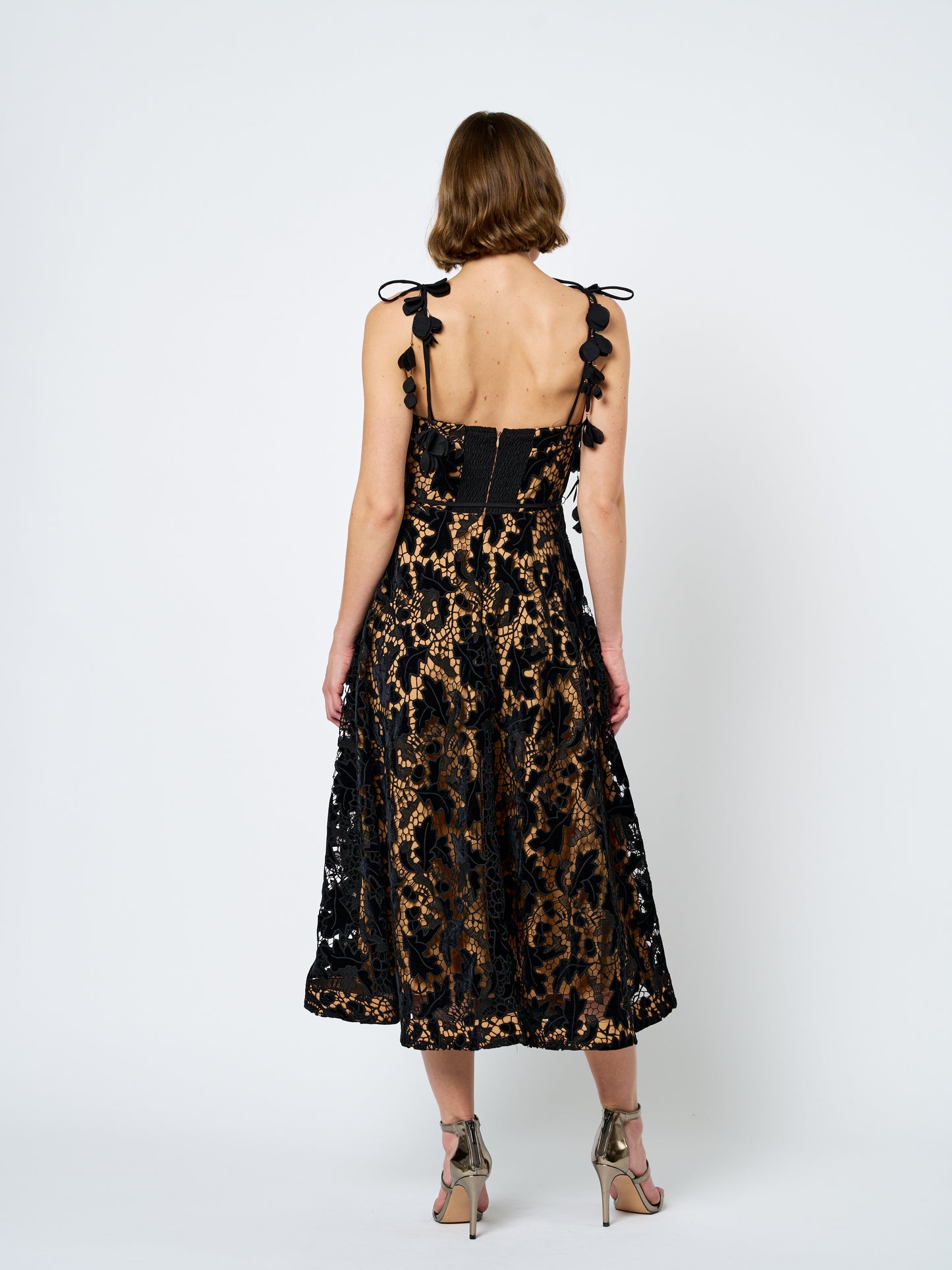 Laurina Velvet Lace Bustier Midi Dress