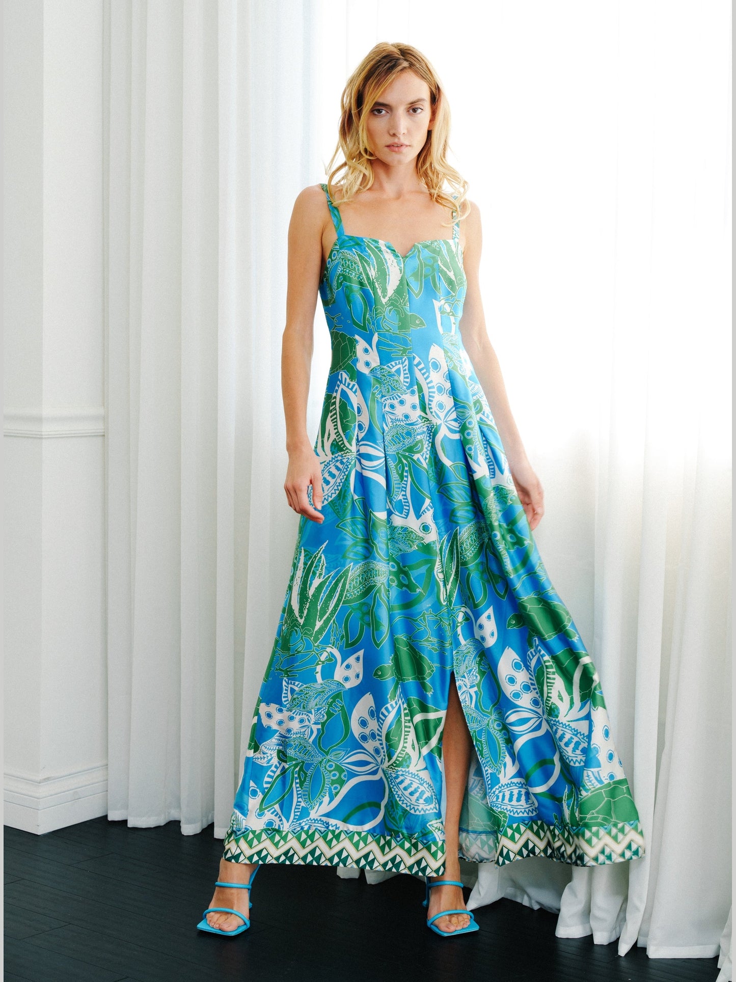 Carisa Turtle Print Front Slit Maxi Dress