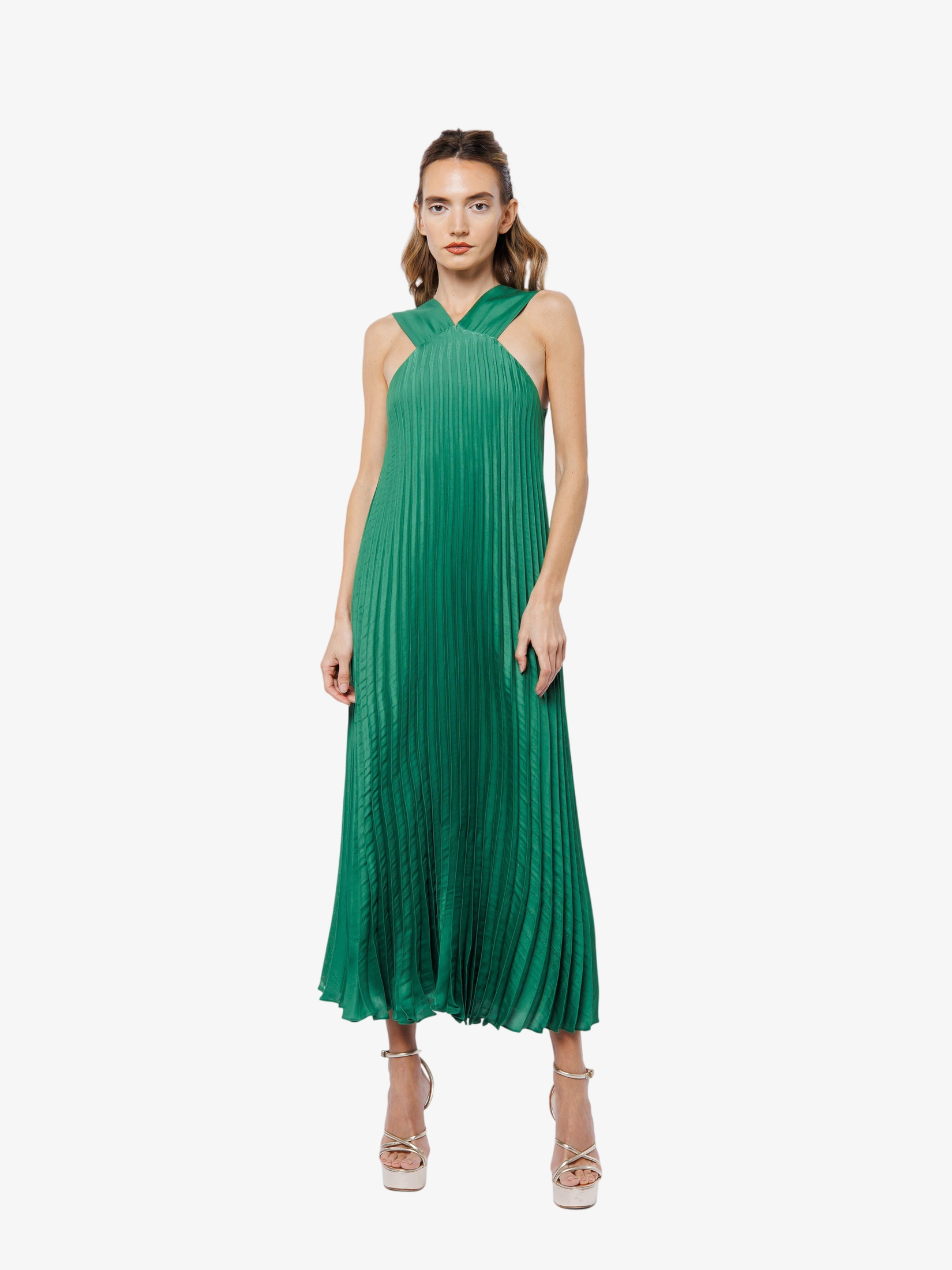 Mellisa Pleated Satin Halter Dress