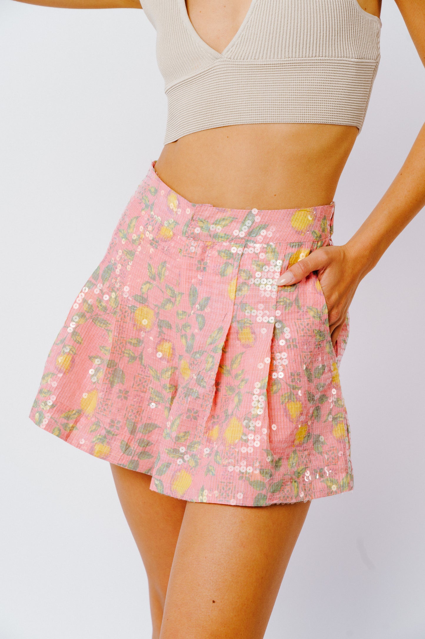 Stevie Sequin Pleated Shorts