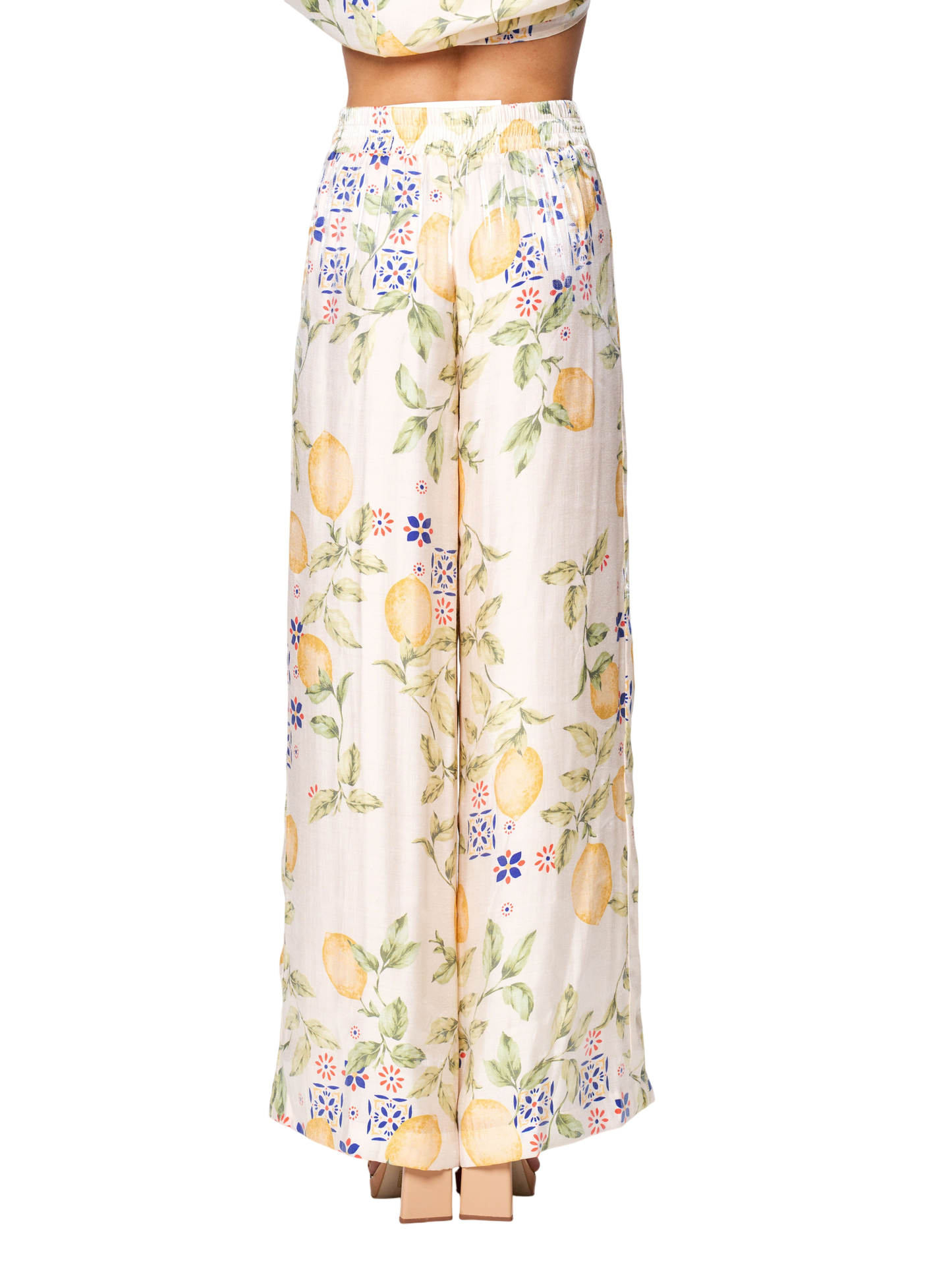 Anjella Lemon Print Satin Pants