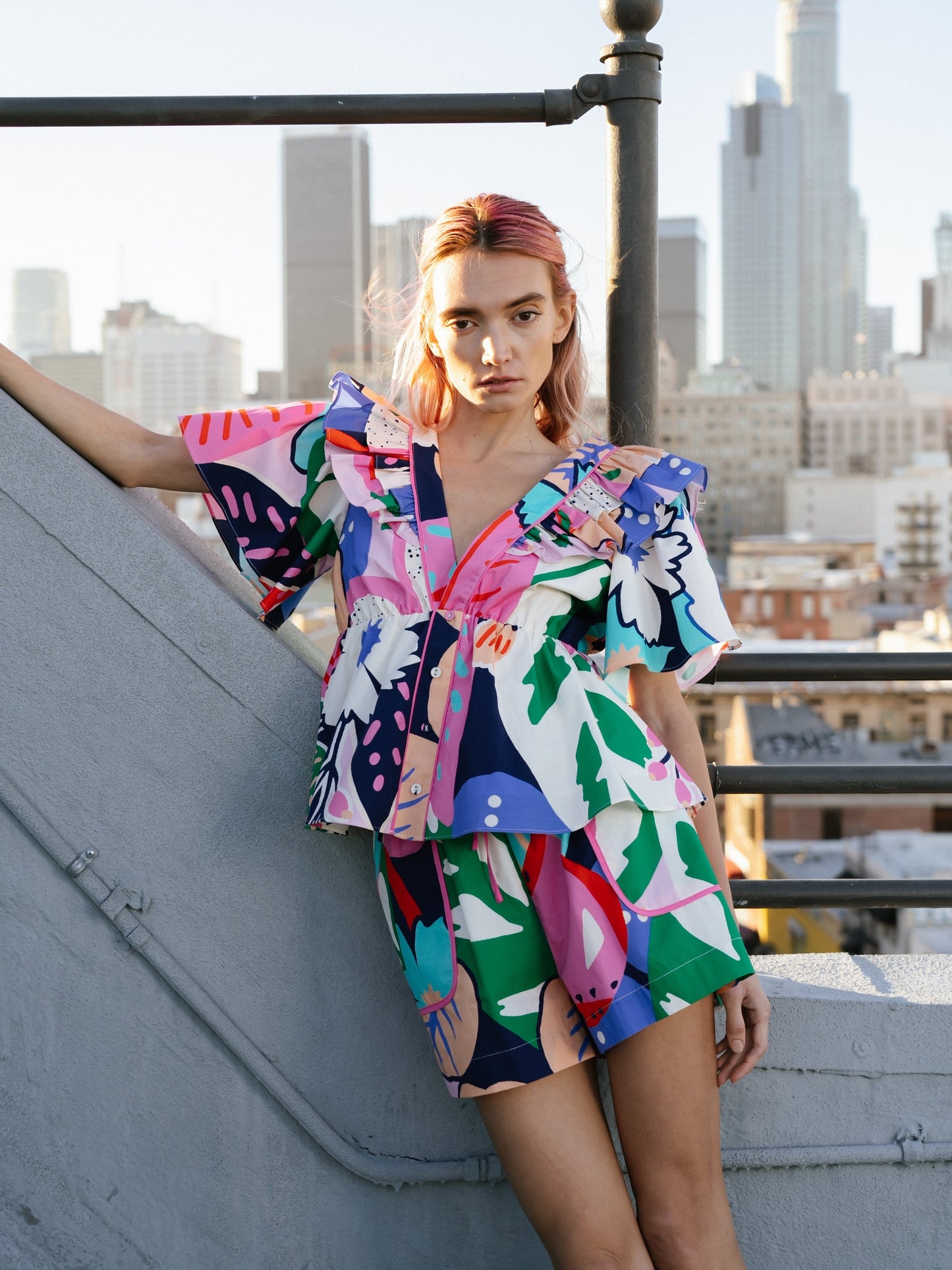 Kaiya Abstract Print High-Waisted Drawstring Shorts