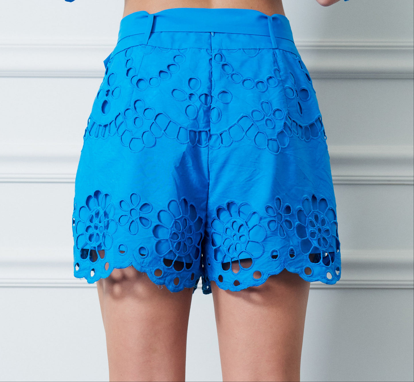 Kiana Belted Embroidered Lace Shorts