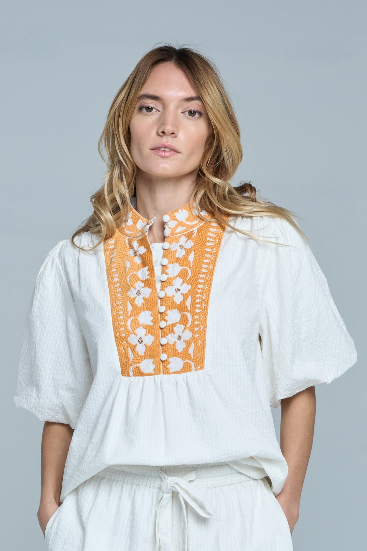 Aphyna Floral Embroidered Puff Sleeve Top