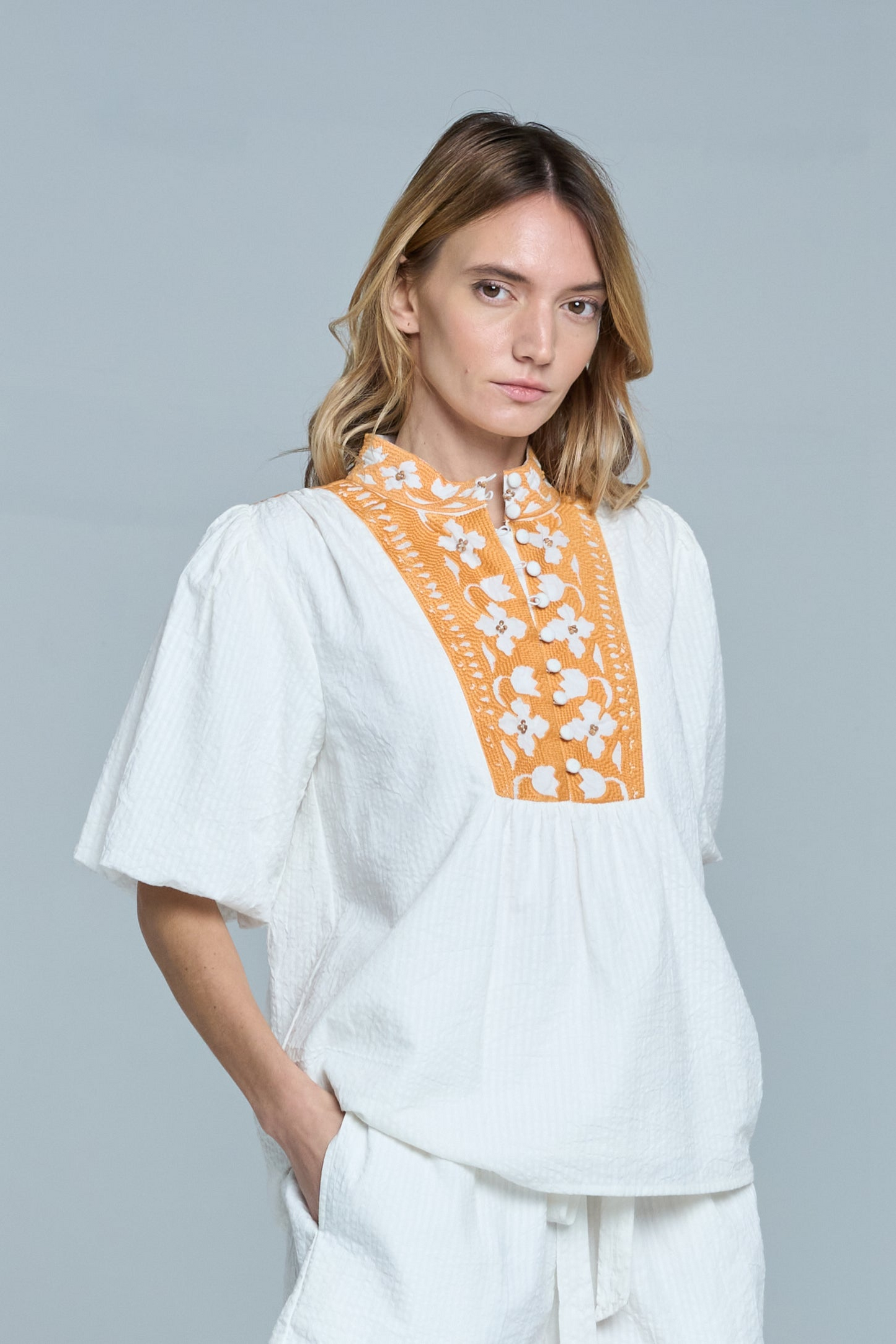 Aphyna Floral Embroidered Puff Sleeve Top