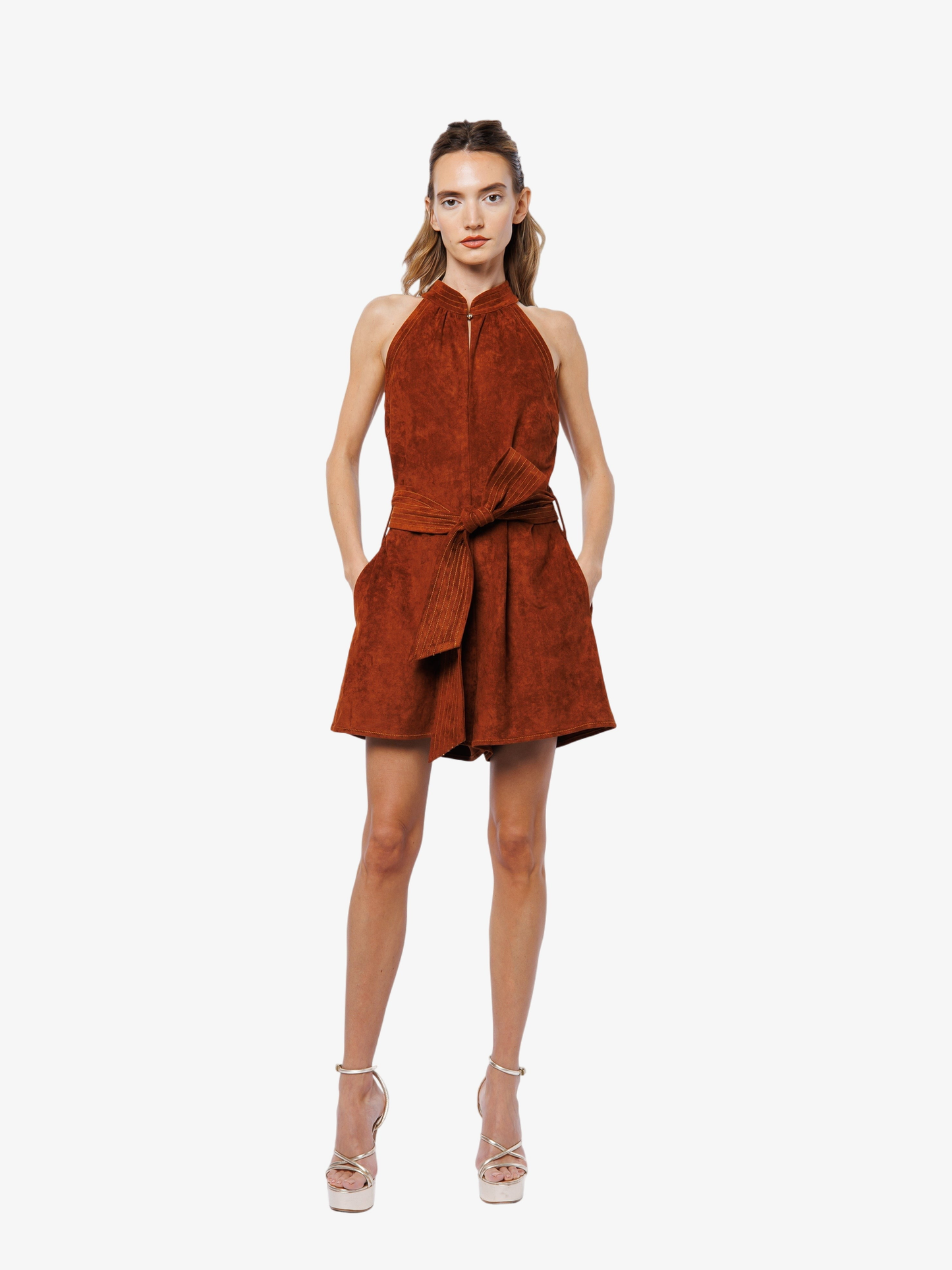 Louise Faux Suede Halter Neck Romper