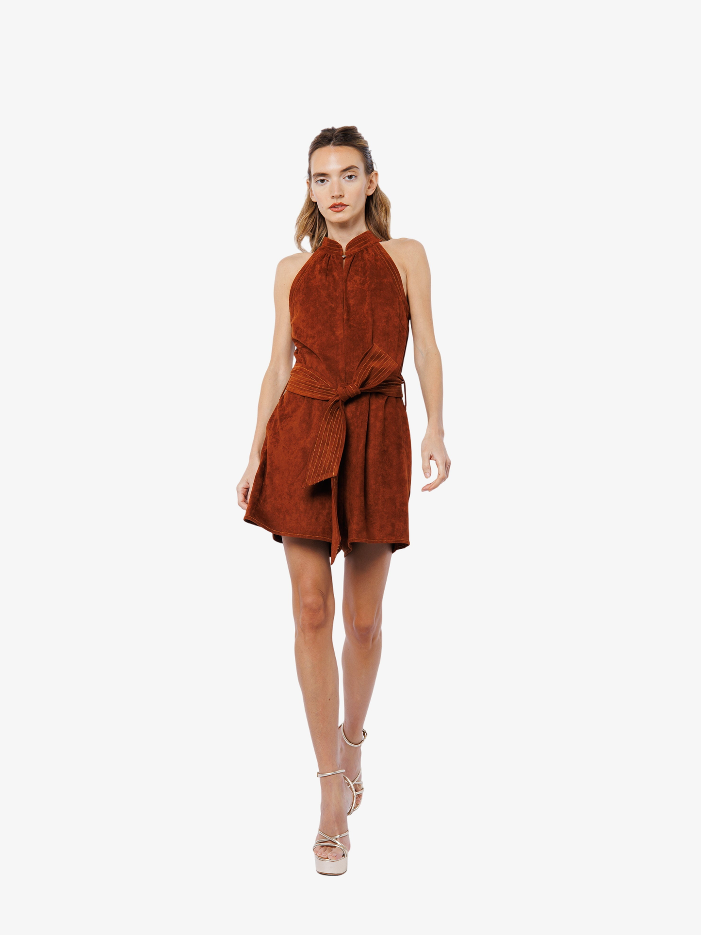 Louise Faux Suede Halter Neck Romper