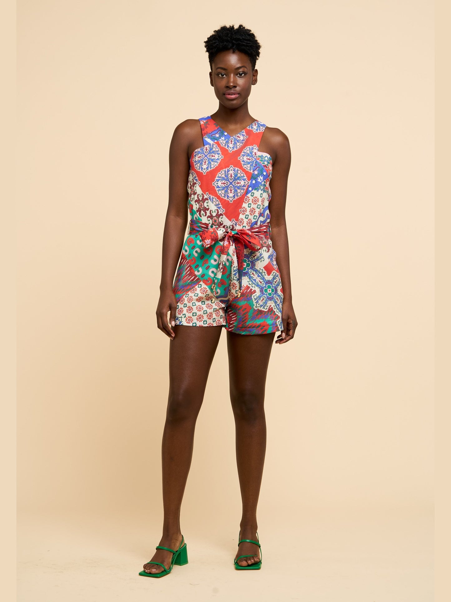 Dita Patchwork Belted Romper