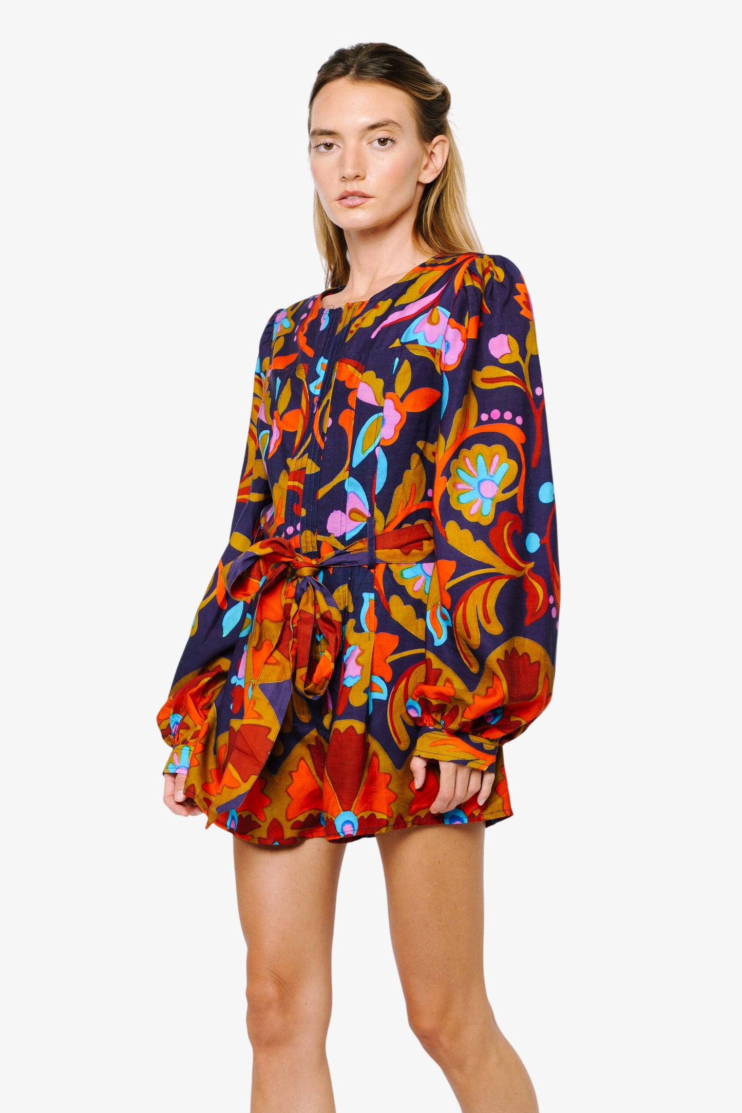 Sophie Floral Print Belted Long Sleeve Romper