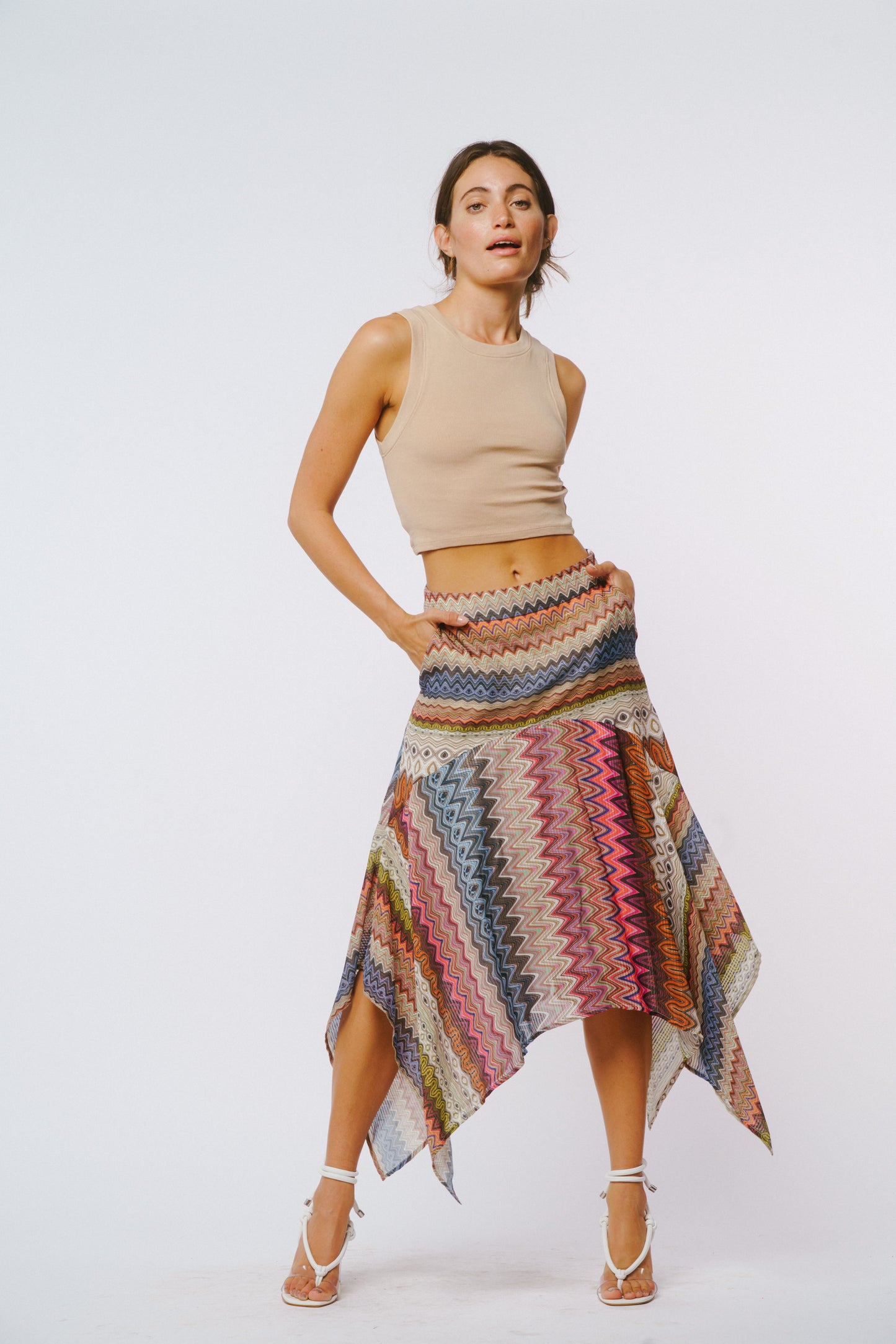 Soni Striped Handkerchief Hem Skirt