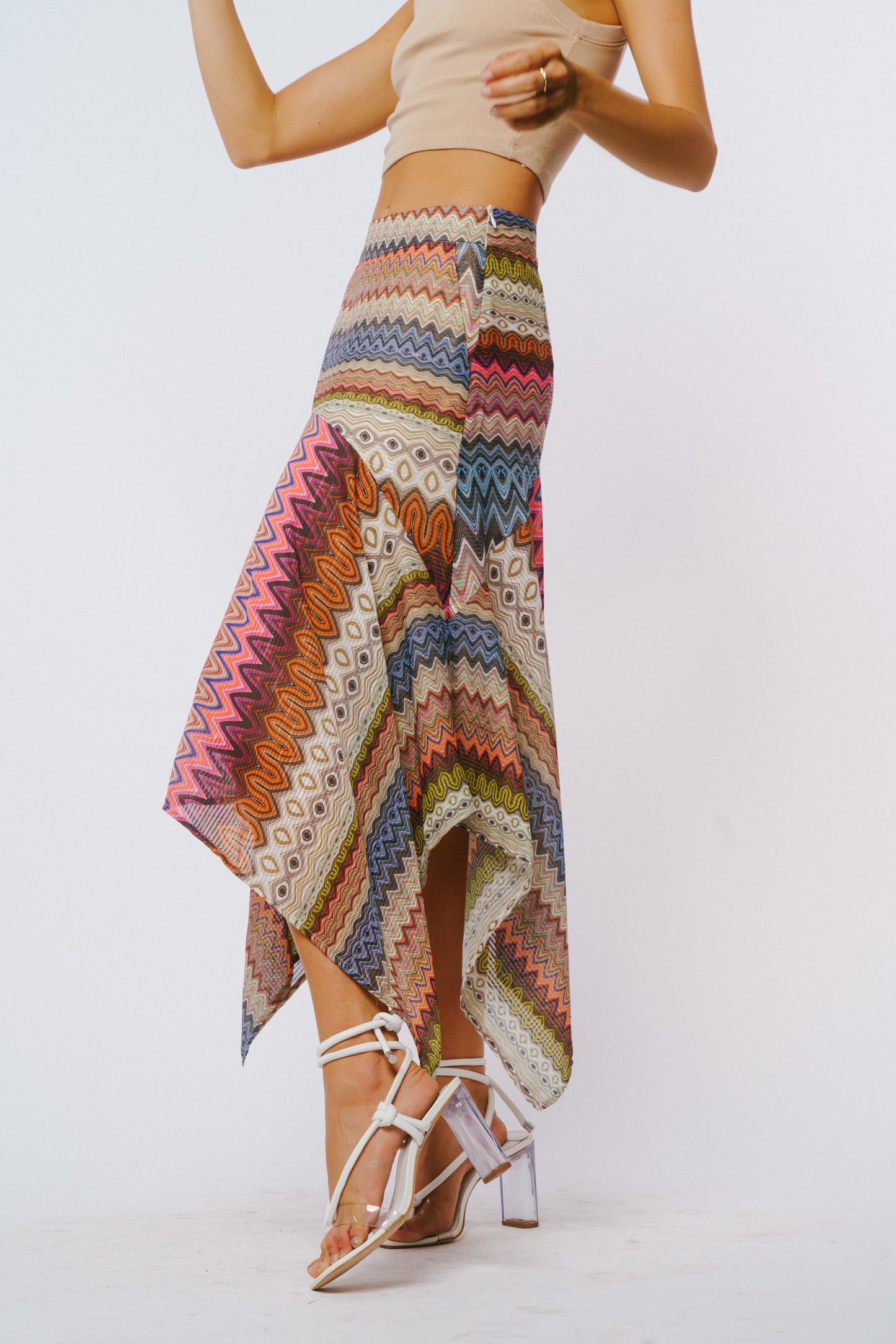 Soni Striped Handkerchief Hem Skirt