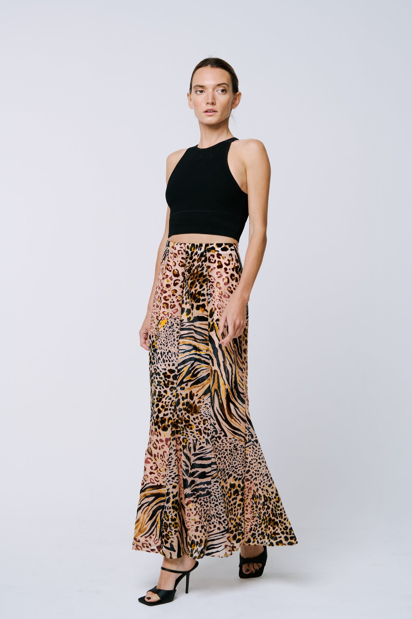 Antonia Velvet Animal Print Maxi Skirt