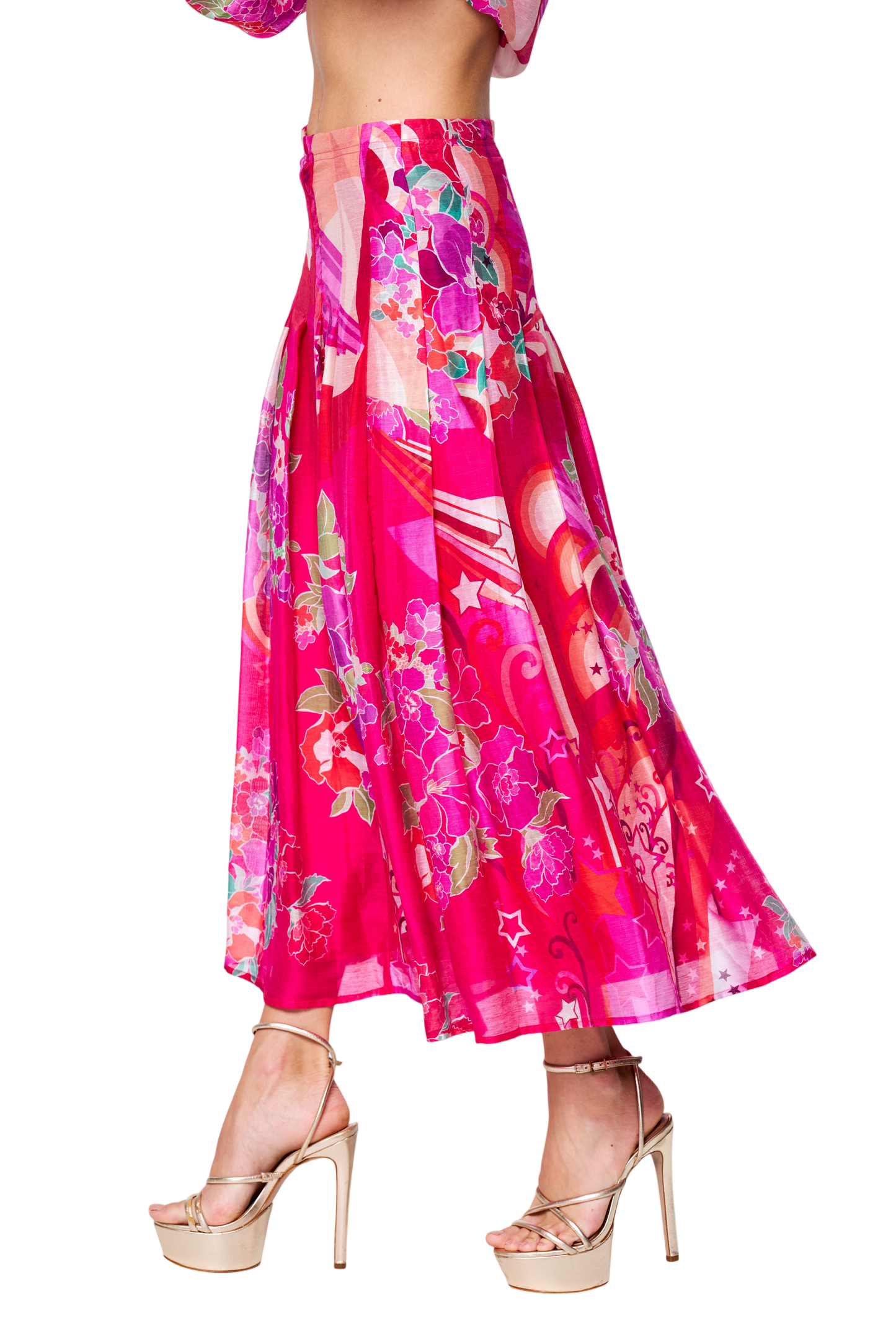 Pheona Floral Print Pleated Midi Skirt