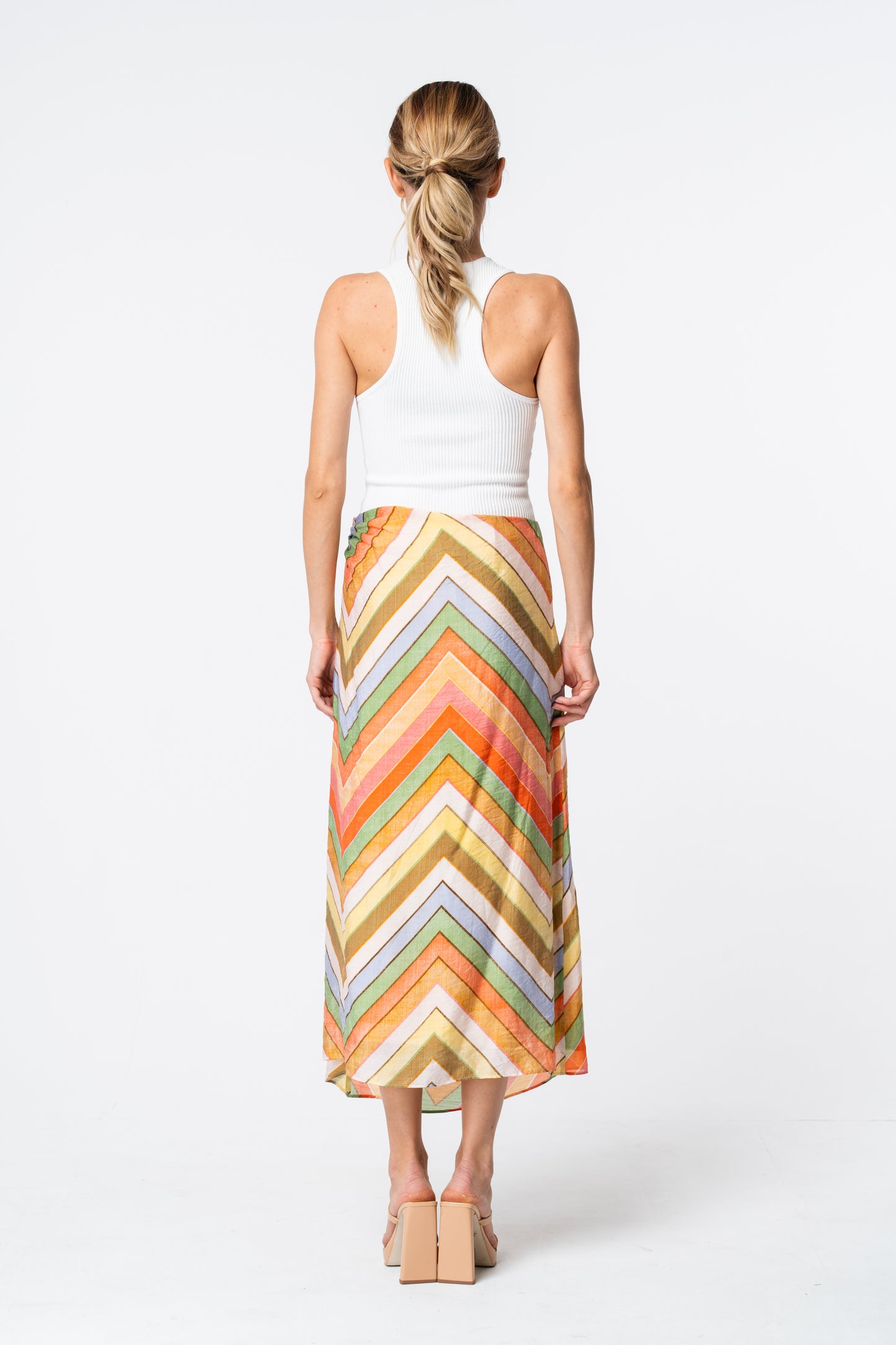 Amaya Chevron Print High-Waisted Midi Skirt