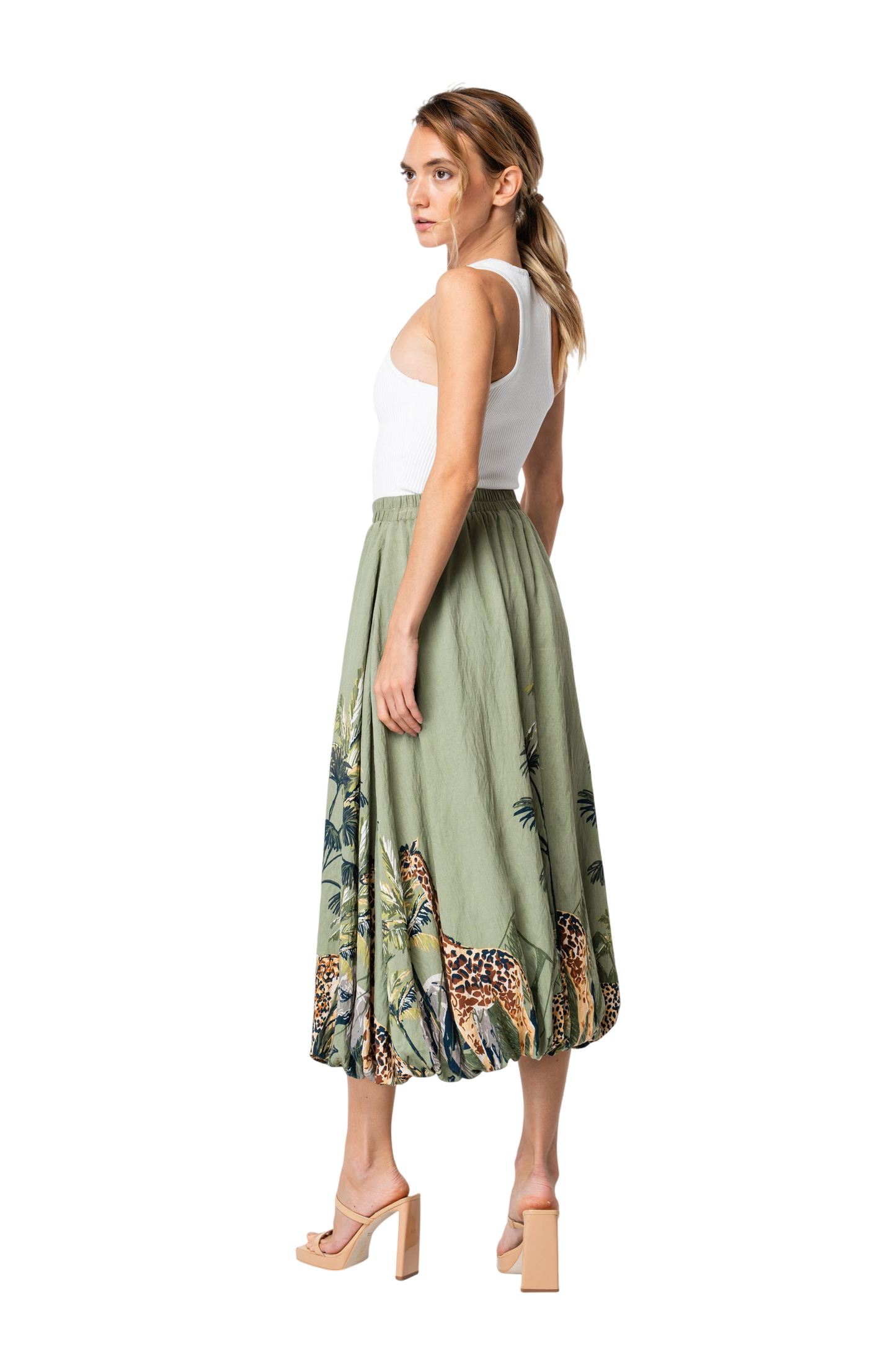 Andrey Safari Print Bubble Midi Skirt