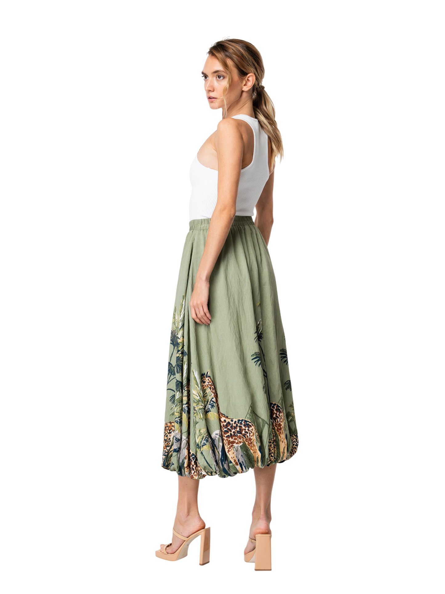 Andrey Safari Print Bubble Midi Skirt