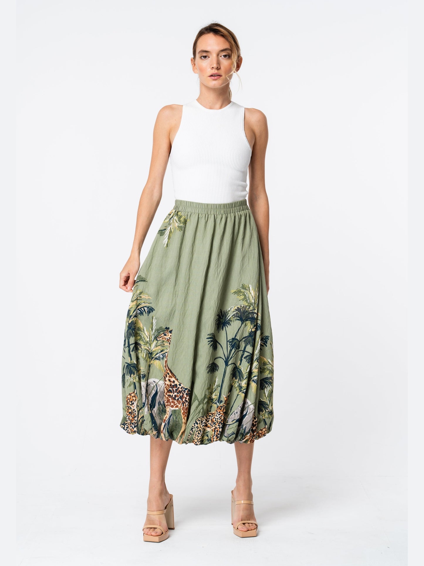 Andrey Safari Print Bubble Midi Skirt