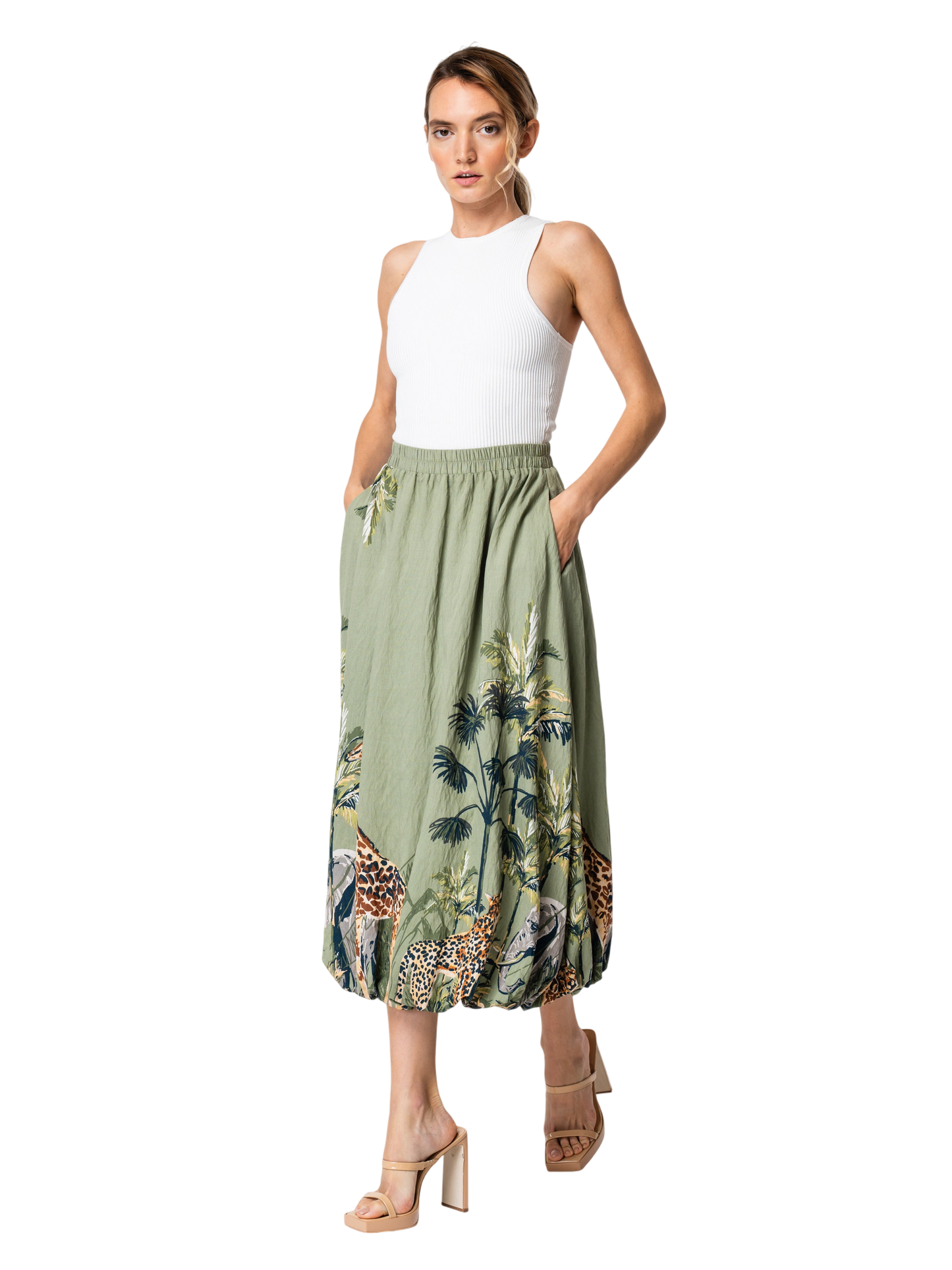 Andrey Safari Print Bubble Midi Skirt