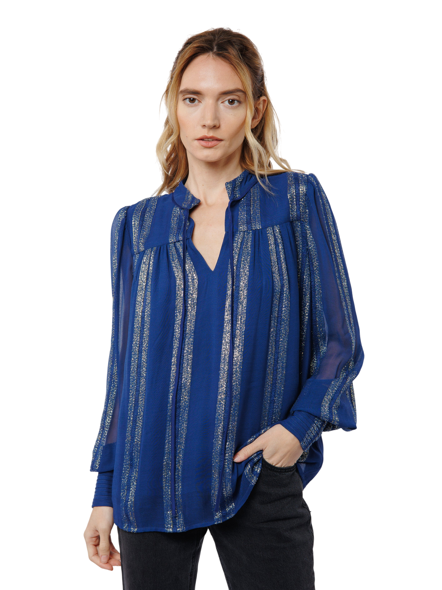 Rosalie Metallic Striped Long Sleeve Top