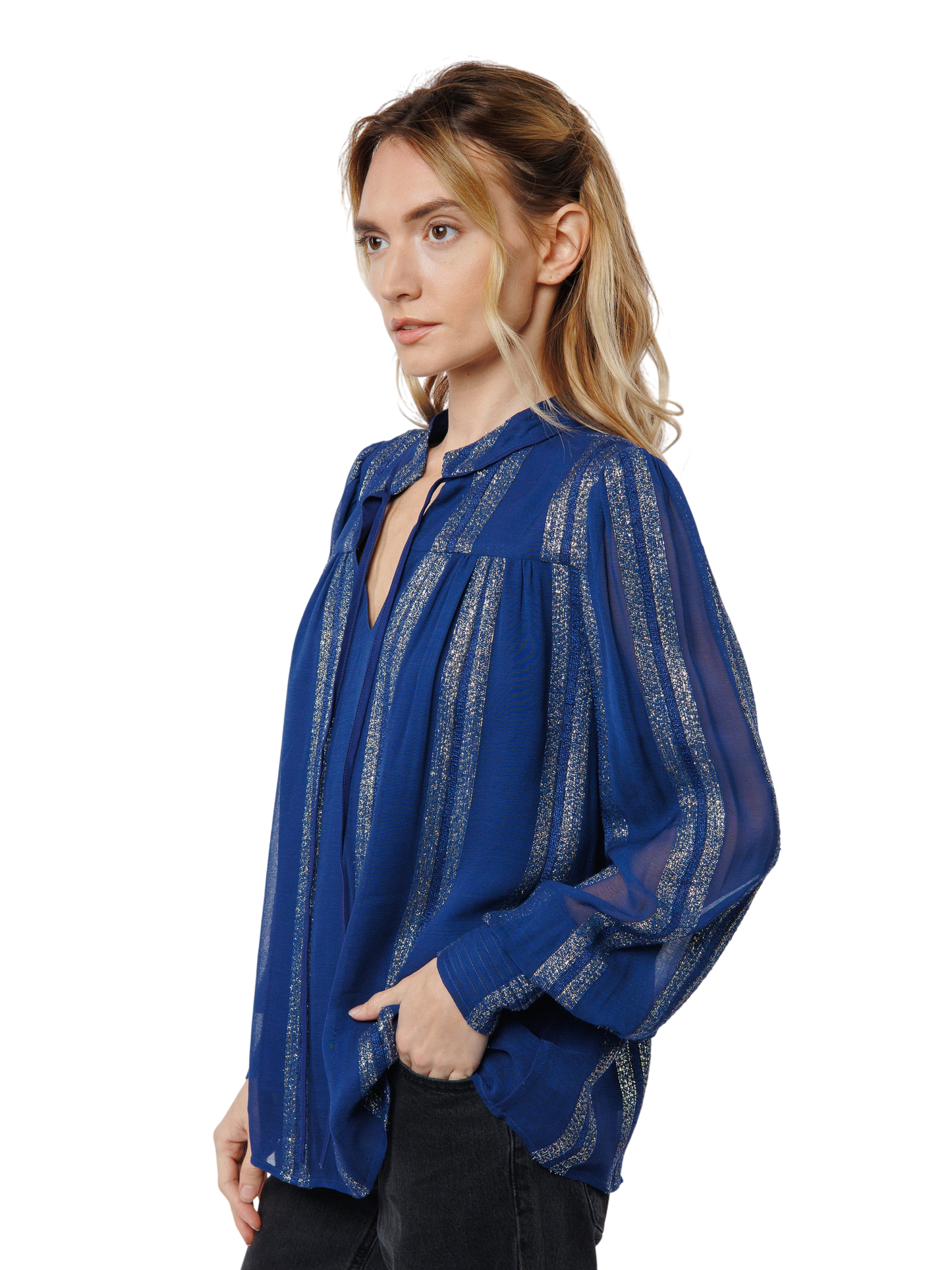 Rosalie Metallic Striped Long Sleeve Top