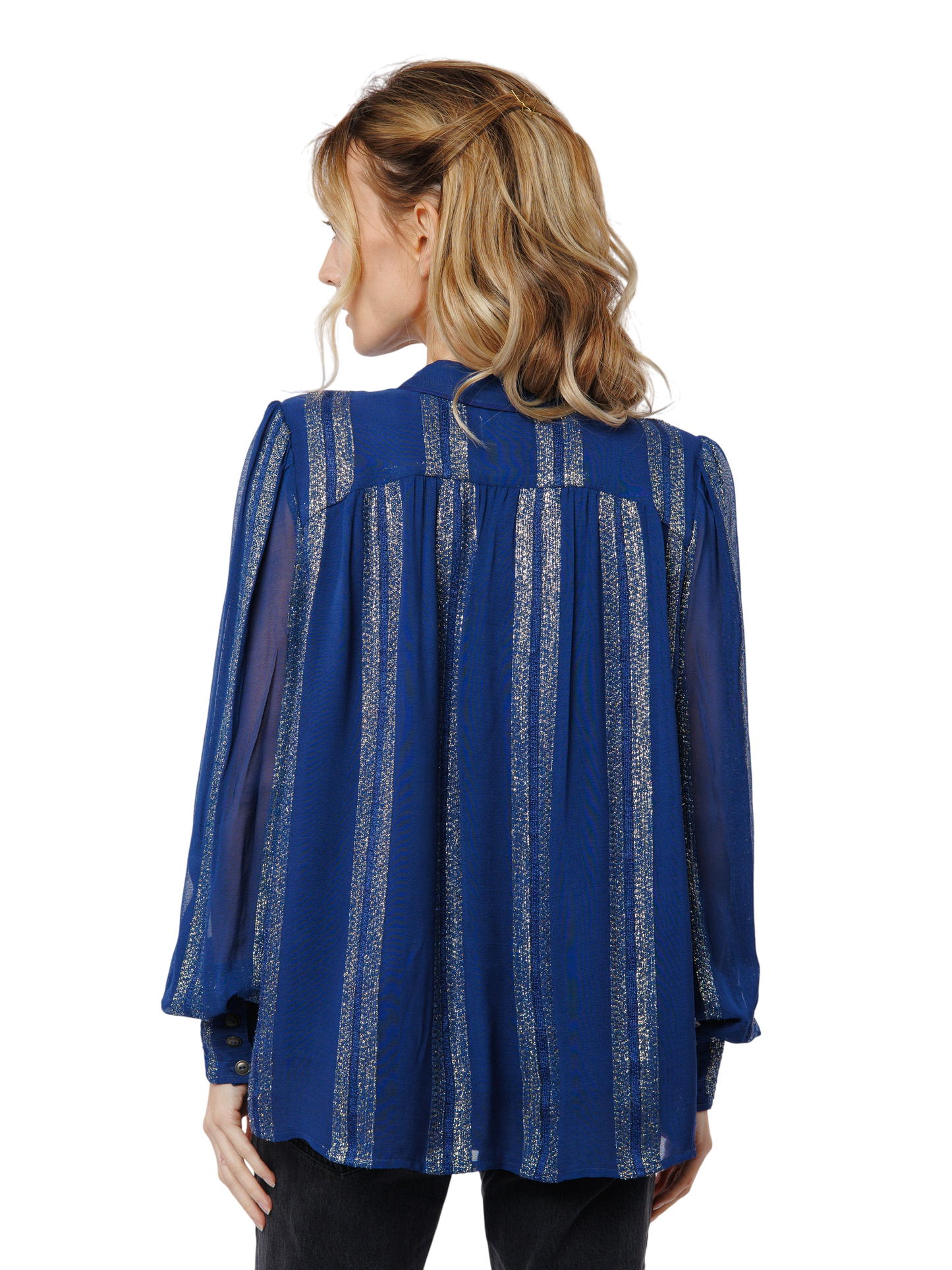 Rosalie Metallic Striped Long Sleeve Top