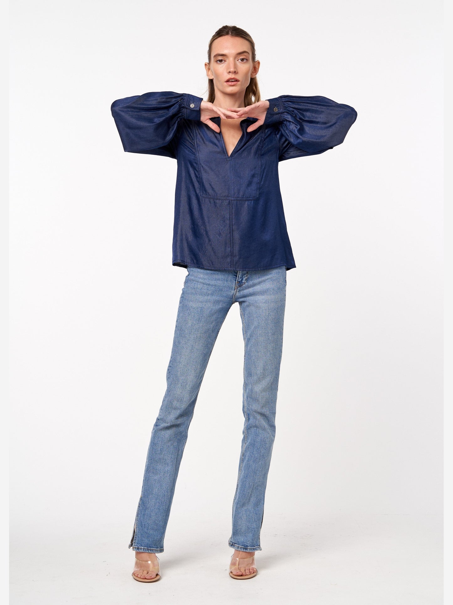 Xavia Denim Effect Long Sleeve Top
