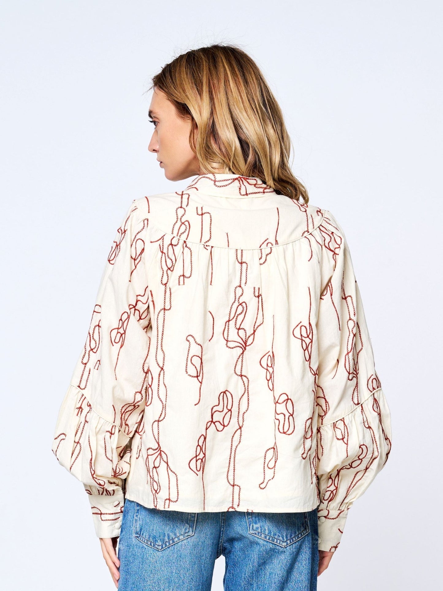 Calla Abstract Embroidered Button-Up Top