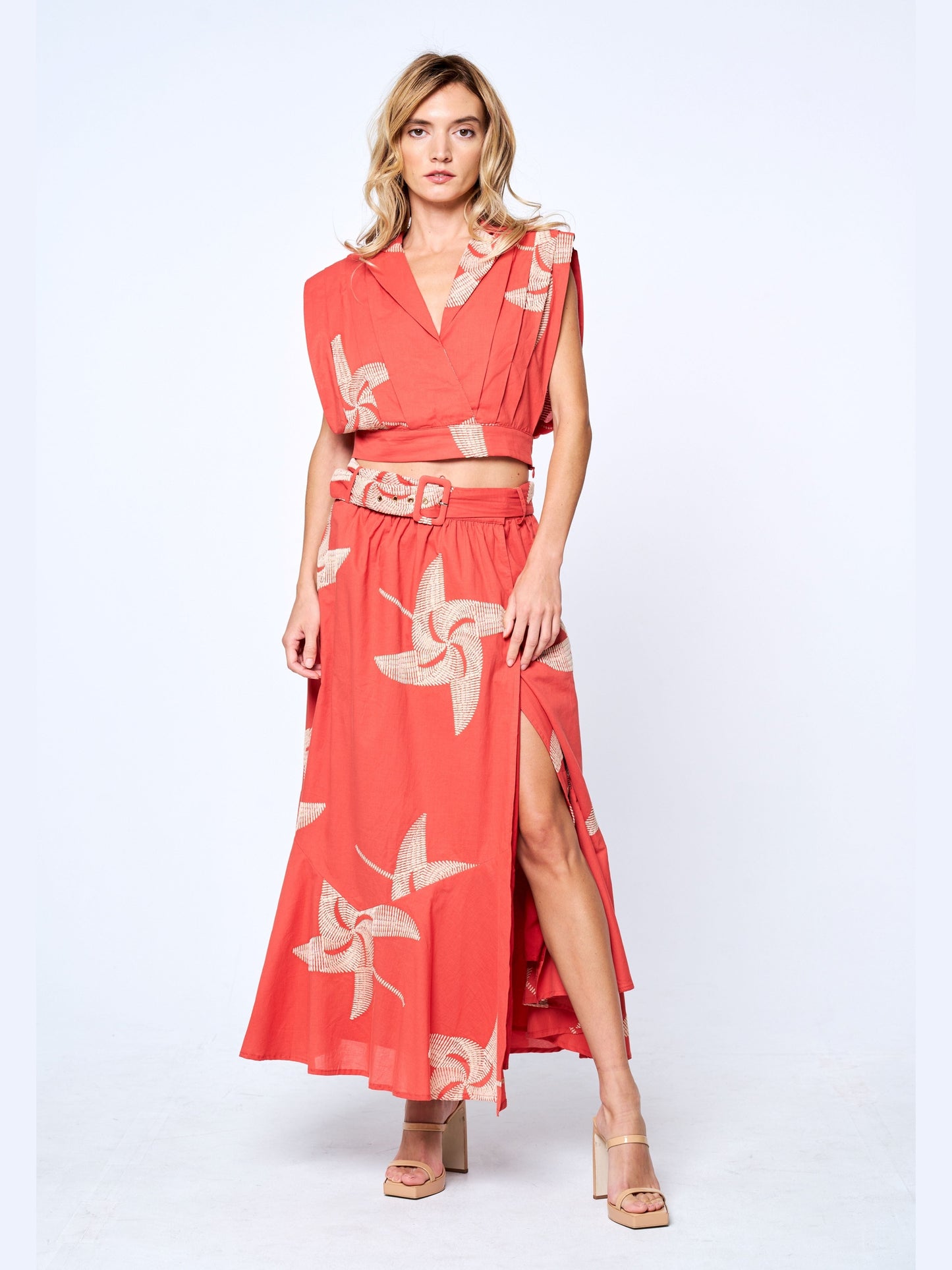 Teyan Embroidered Belted Wrap Maxi Skirt