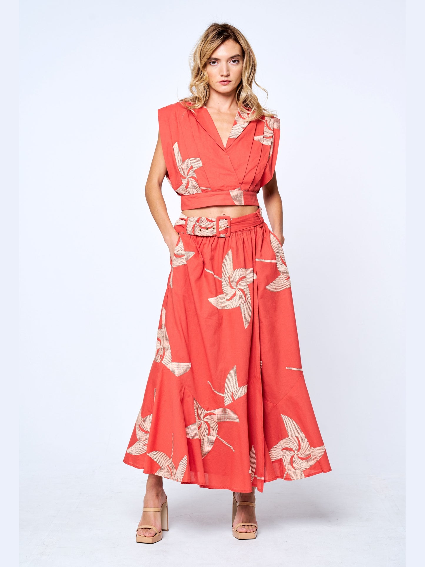Teyan Embroidered Belted Wrap Maxi Skirt