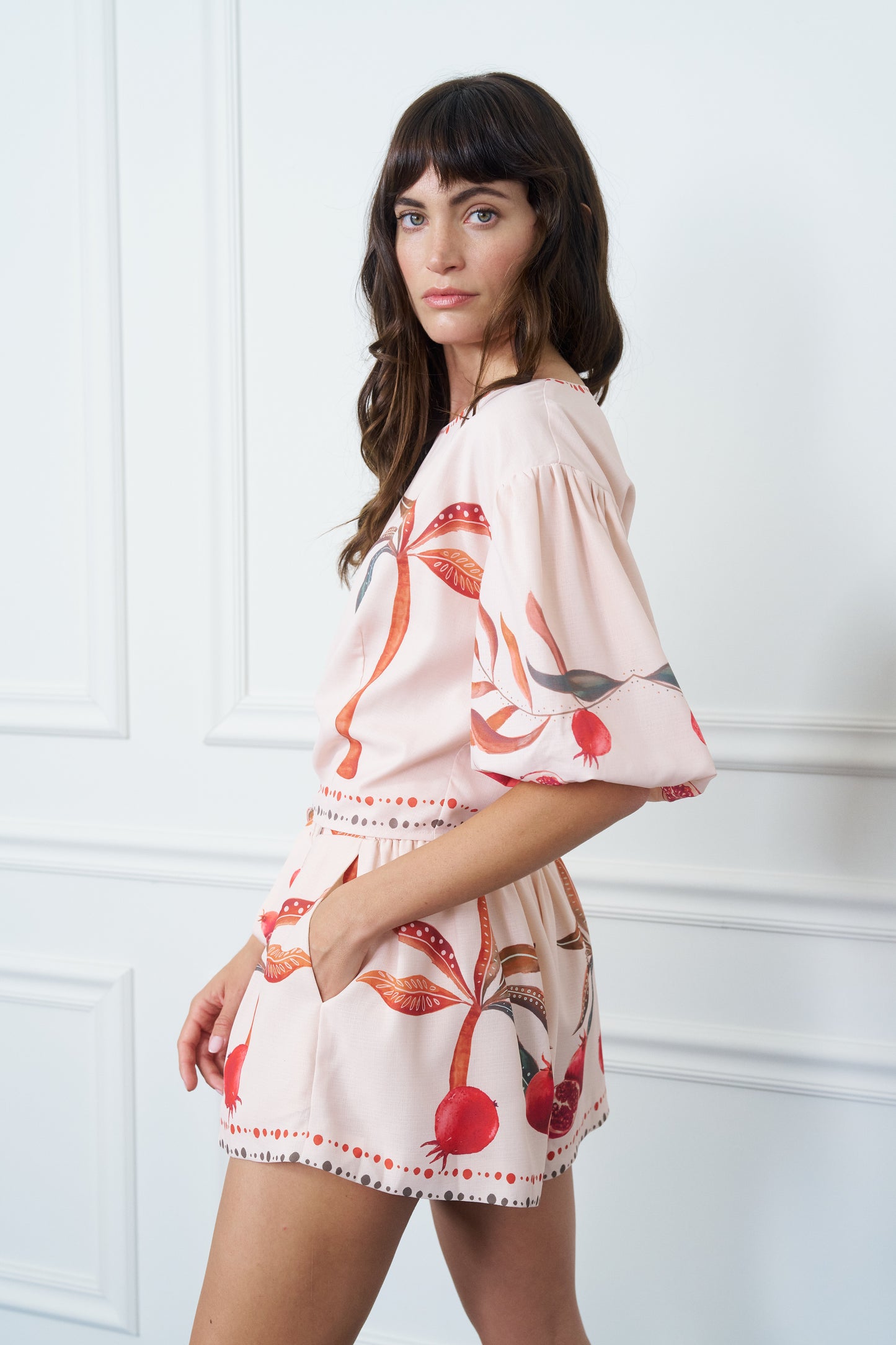 Willa Botanical Print Puff Sleeve Top