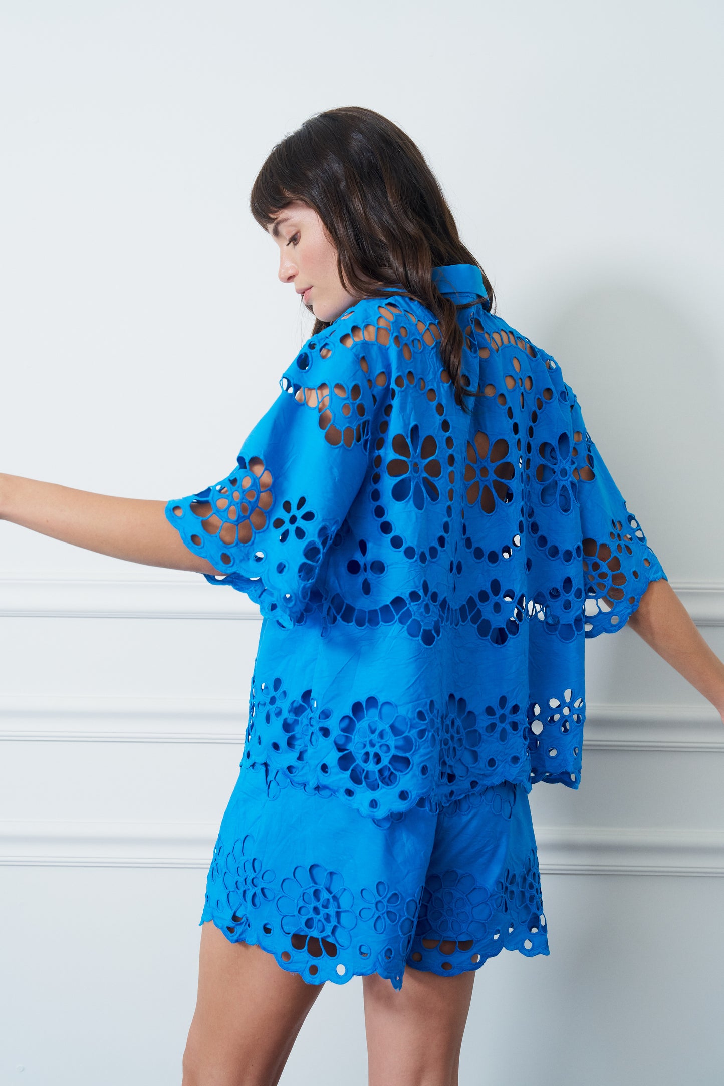 Maiea Embroidered Lace Button-Up Top