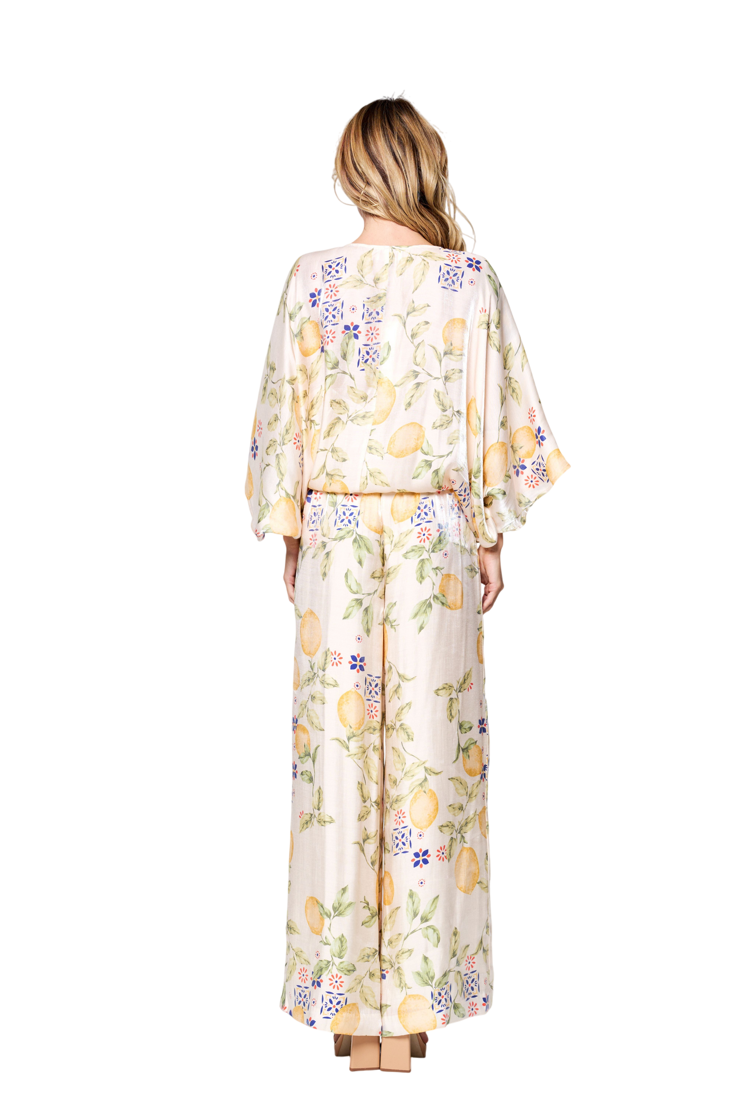 Felicia Lemon Print Tie Front Satin Top