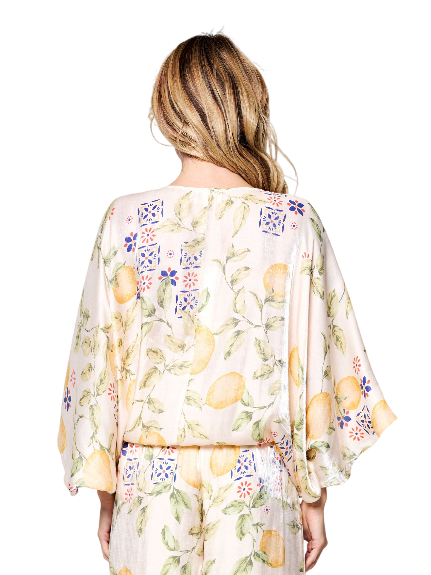 Felicia Lemon Print Tie Front Satin Top