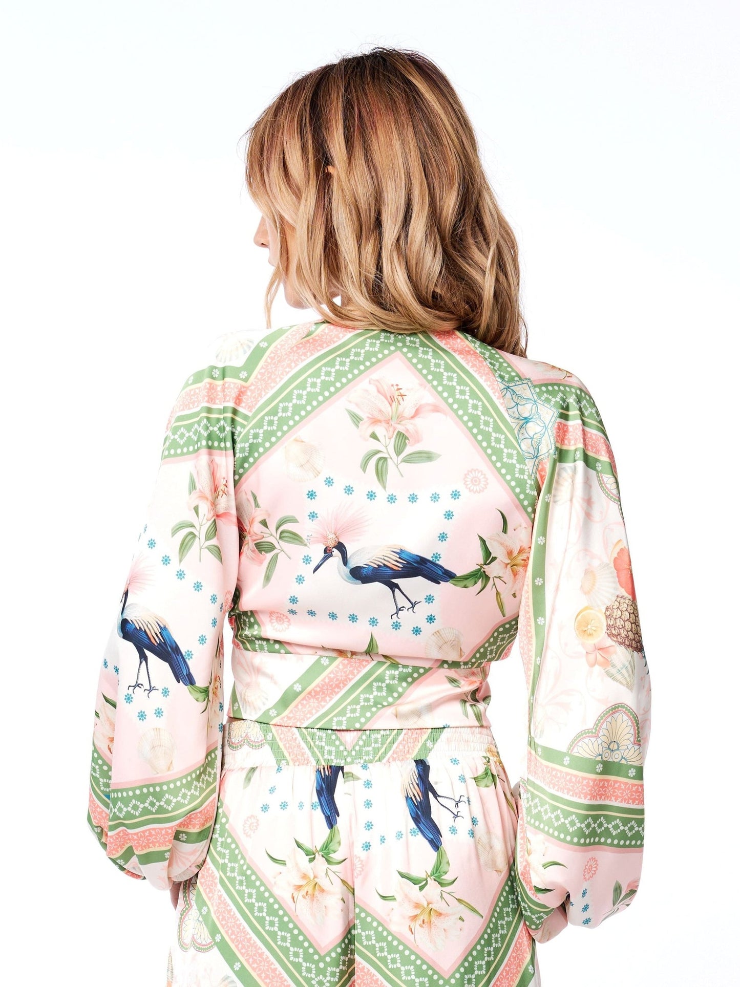 Arkya Botanical Print Long Sleeve Tie-Front Top