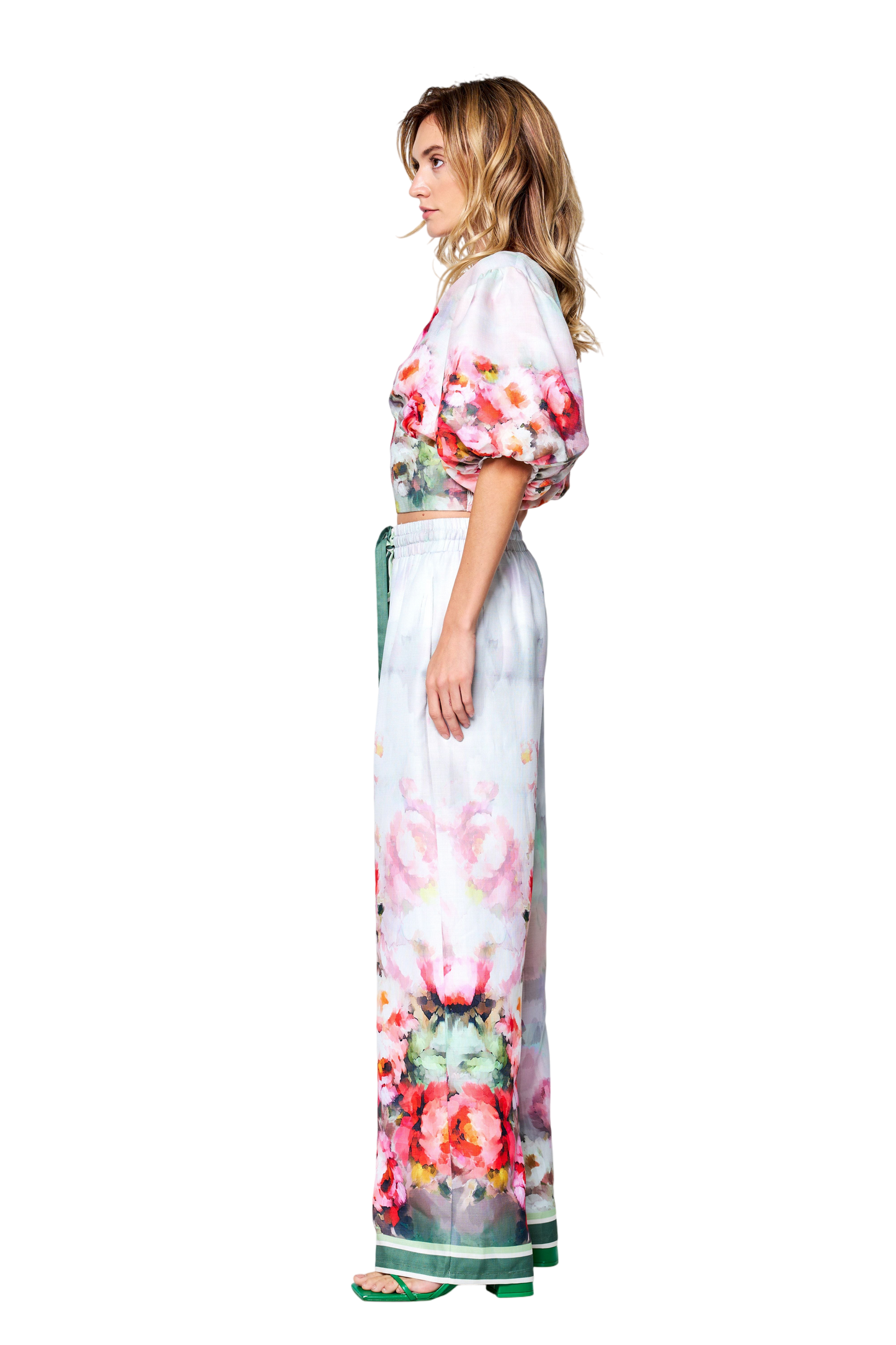 Azra Floral Print Drawstring Wide Leg Pants