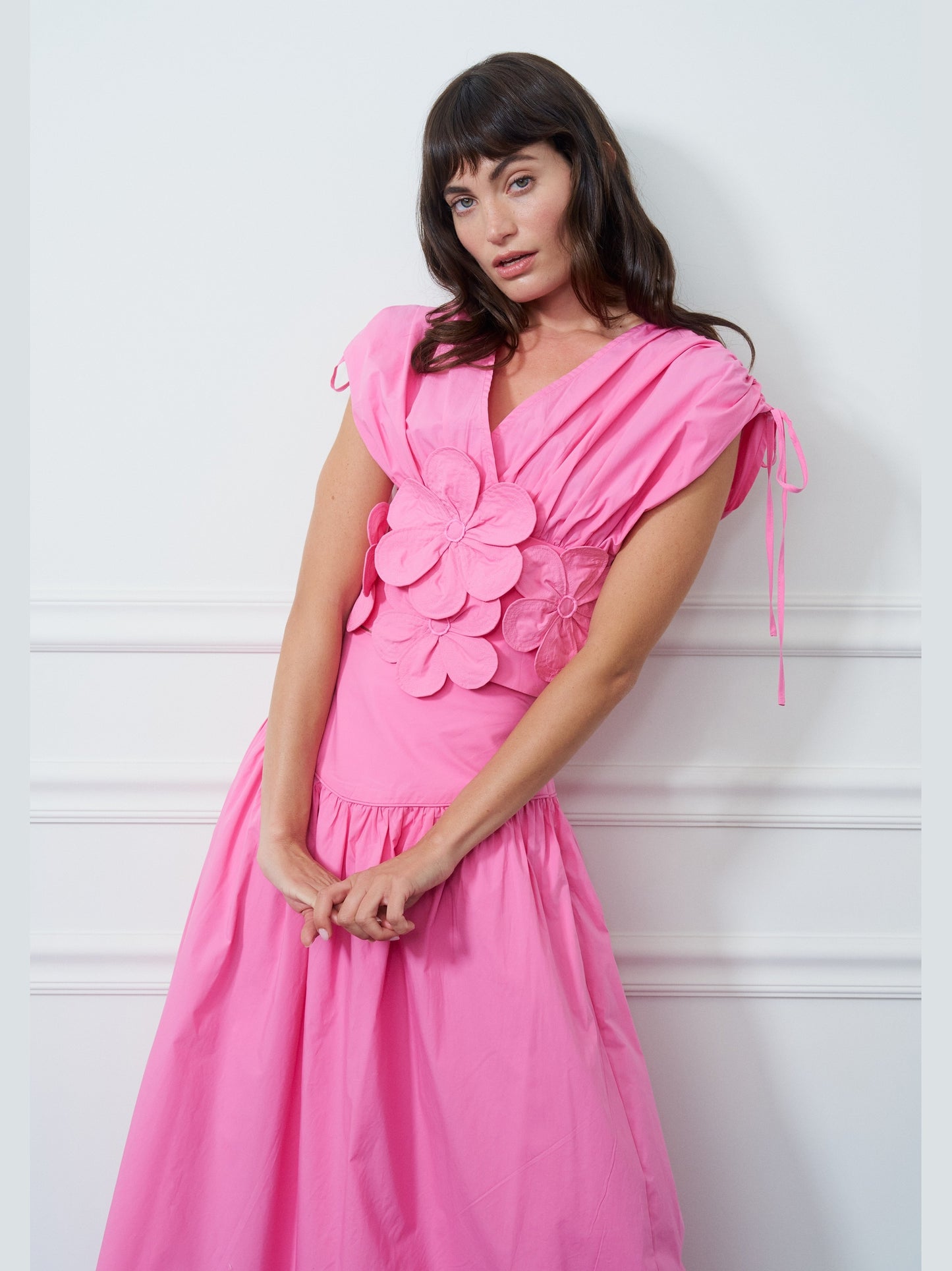 Dielle 3D Floral Ruched Drawstring Top