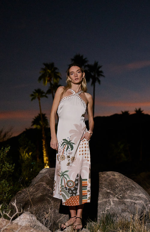 Load image 1 in gallery view. Pricella Botanical Print	Halter Neck Midi Dress