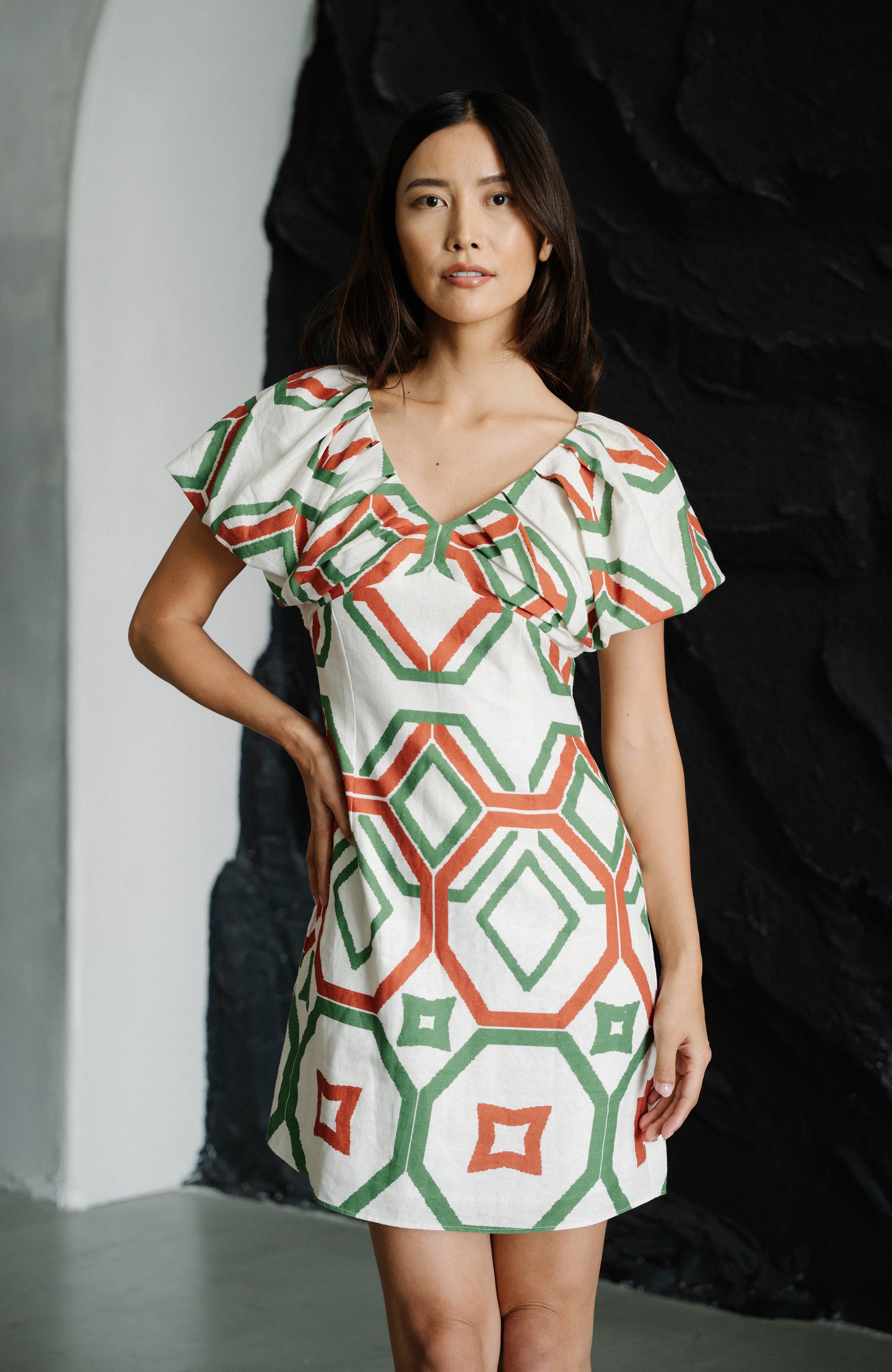 Winona Geo Print Linen Blend Mini Dress