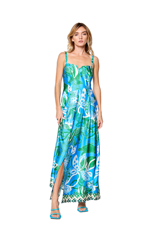 Load image 1 in gallery view. Carisa Turtle Print Front Slit Maxi Dress
